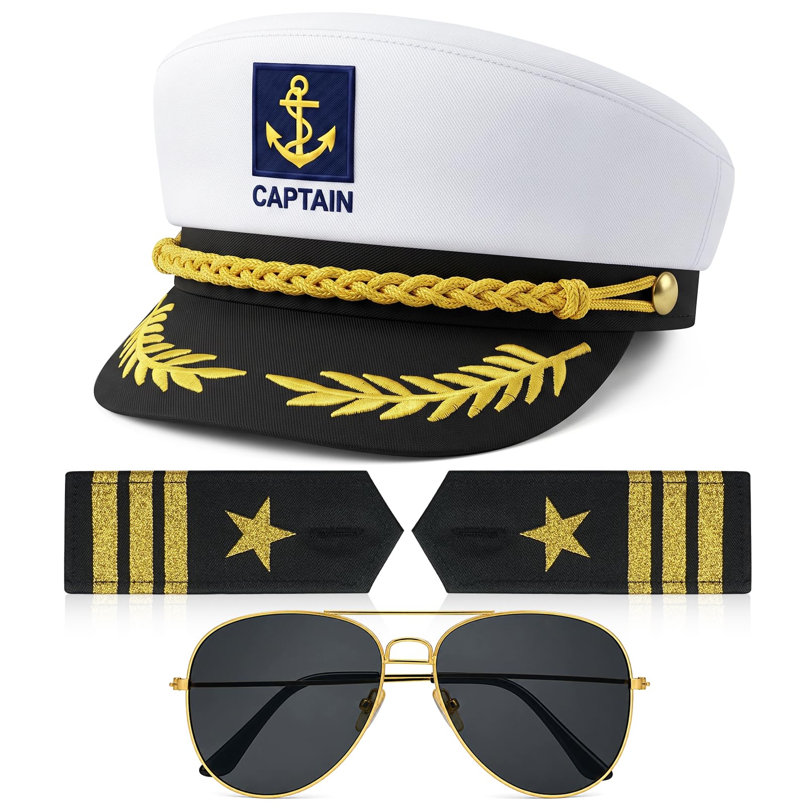 AUYAO Sailor Hat 3 Pcs Adult Captain Hat Costume Set Marine Admiral Cap — image 1