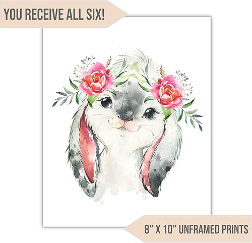 Miniatura 8 de Farm Animal Wall Print Art (Set of 6 Unframed) Kids Room Watercolor Painting Wall Prints, 8 x 10 Inch poster paper, Flower Crown Barn Animals Kit,