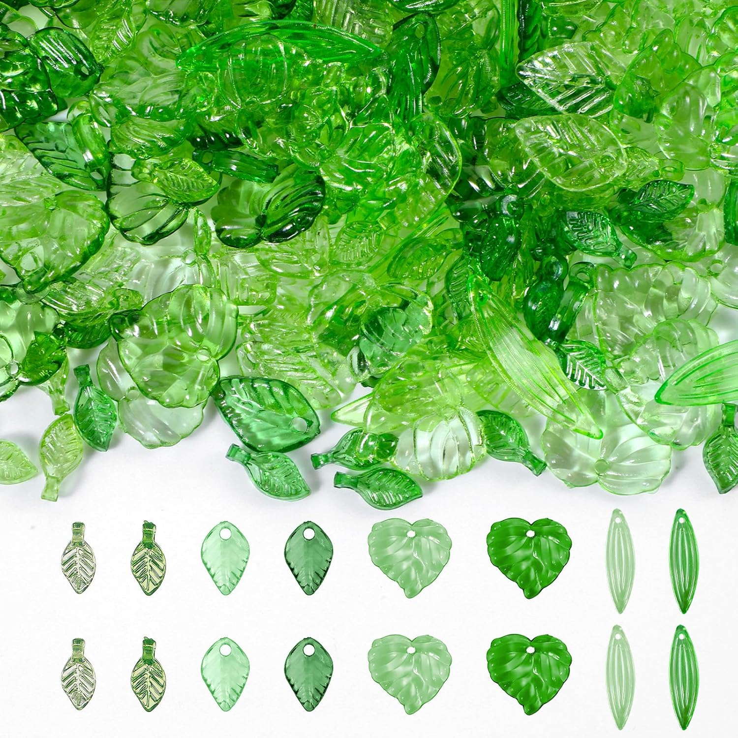 Sibba 320PCS Green Leaf Beads Acrylic Leaf Charms Pendants for Jewelry Making 8 Styles Tiny Maple Leaves Pendants Mini Glass Leaves Beads for DIY Crafts Earrings Necklaces Bracelets Spring Decorations