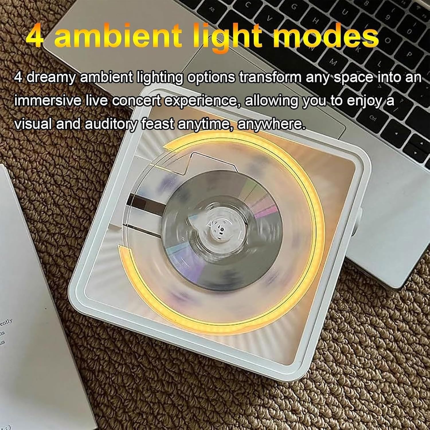Lettore CD Portatile Con Bluetooth, 5 Effetti Sonori E 4 Effetti Di Illuminazione Ambientale, Lettore Musicale Autoilluminante Supporta CD/CD-R/CD-RW/MP3/WMA, Per Amanti, Genitori, Amici, Bambini