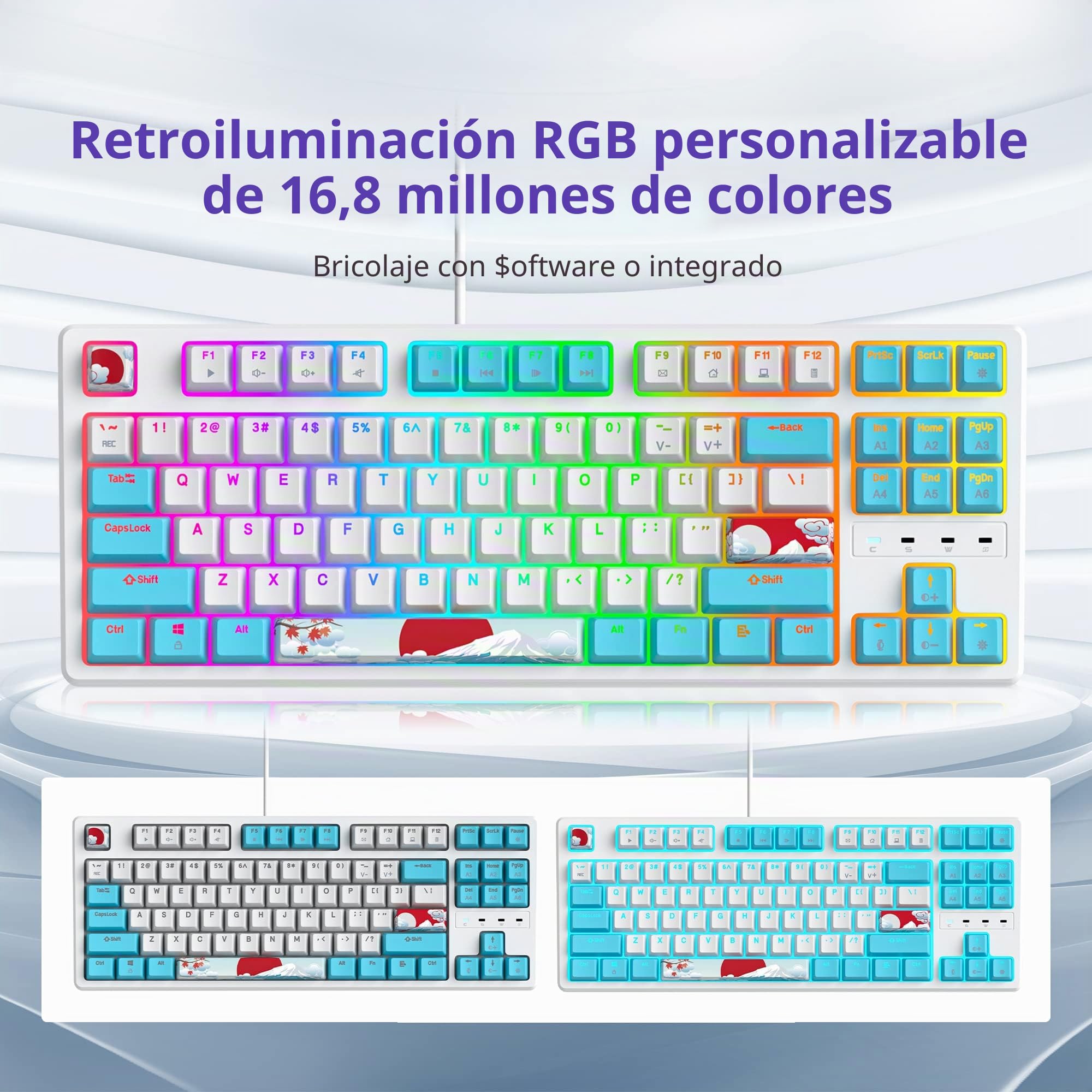 Teclado mecánico para Juegos, 75% Tenkeyless Teclado Gaming con Cable y sin Teclado Numérico, Iluminación RGB，Americano QWERTY