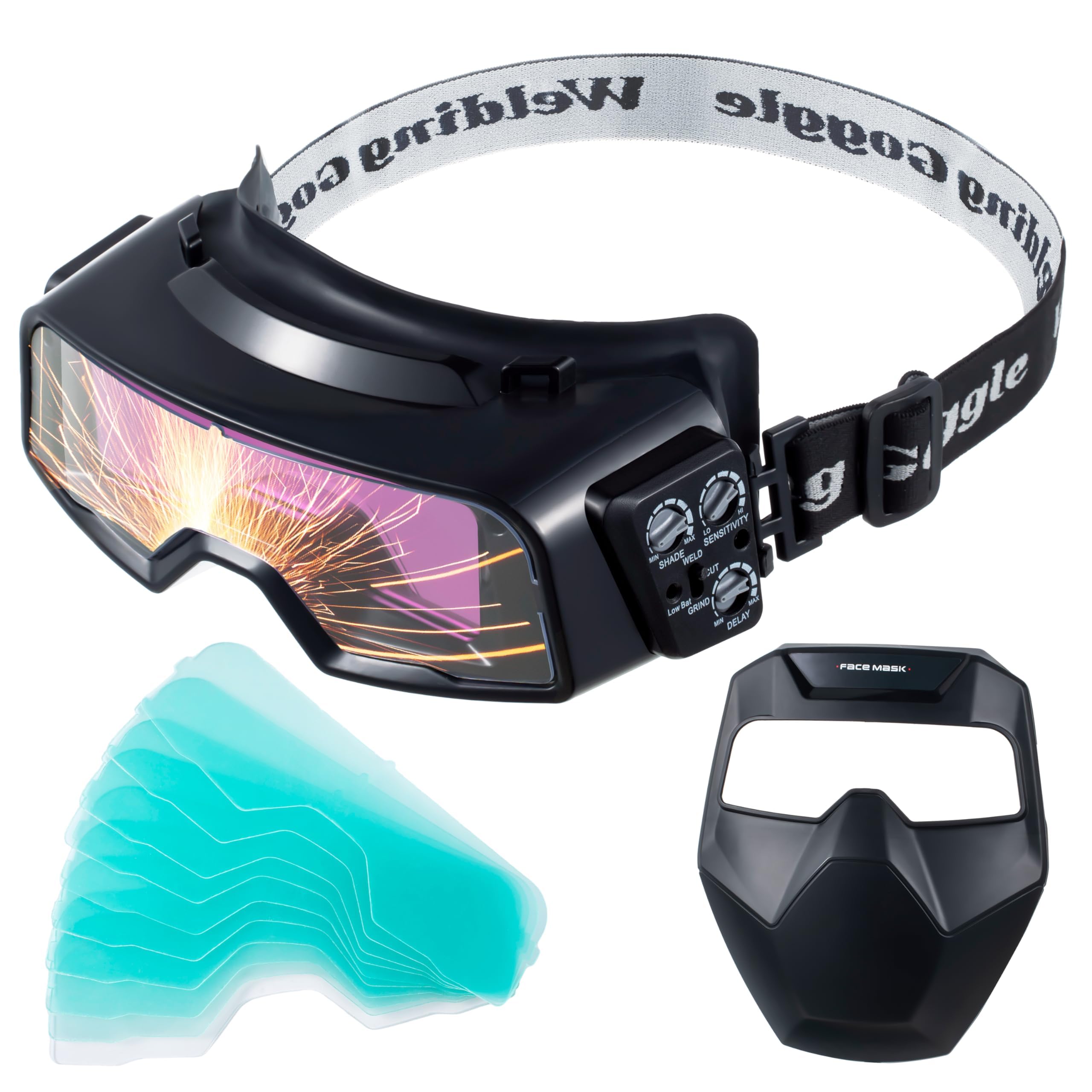 TERRIFI Auto Darkening Welding Goggles, Wide Range Shade 4/5-9/9-13, Welding Glasses with Welder Mask, Includes 10 Replacement Lenses, Adjustable Sensitivity for TIG, MIG, ARC, Plasma Cutting