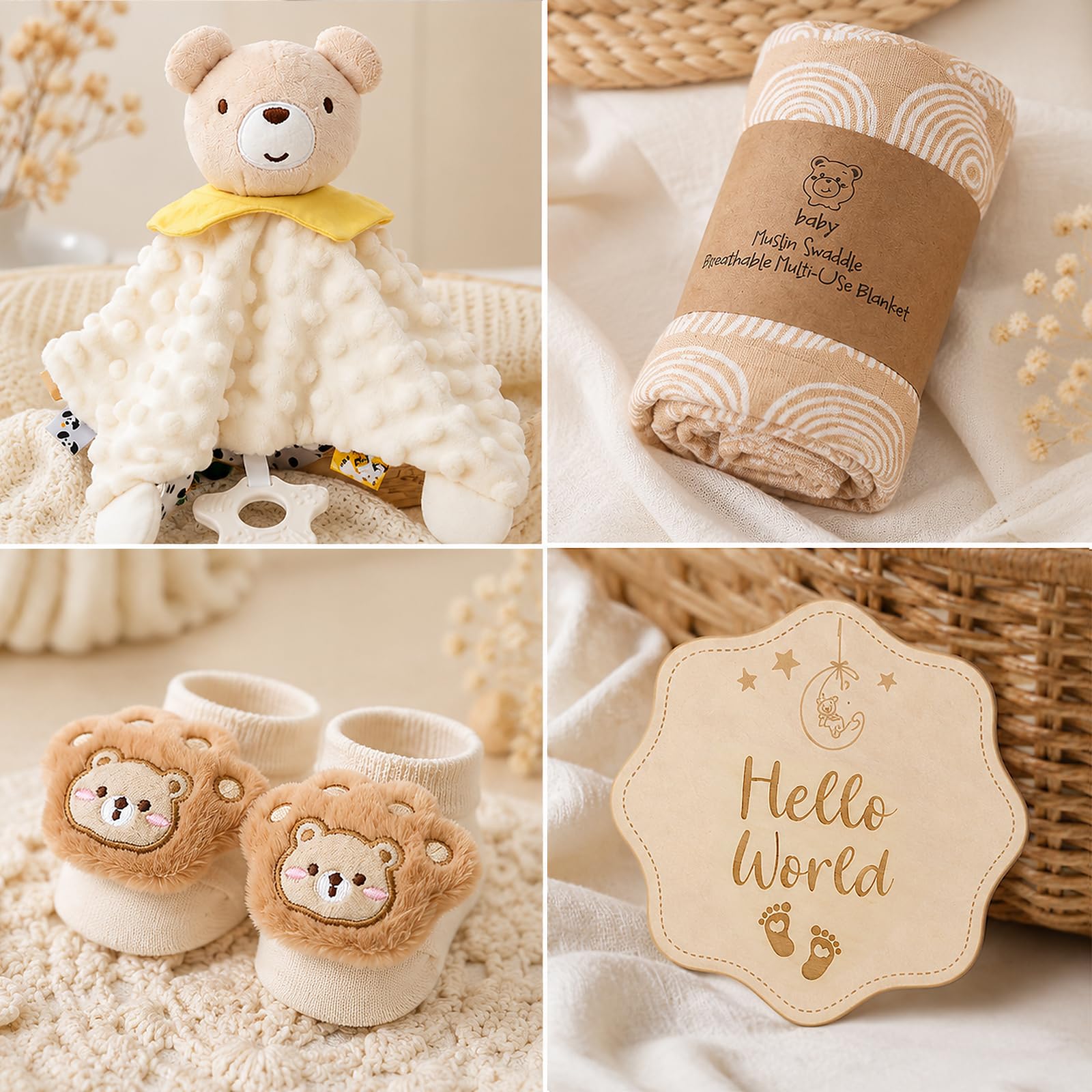 Set Regalo Neonato Nascita, Regalo Nascita per Bimbo e Bimba | Pagliaccetto Neonato, Doudou Neonato con Massaggiagengive, Calzini Neonato, Bavaglino, Sonaglio Neonato e Biglietto Auguri