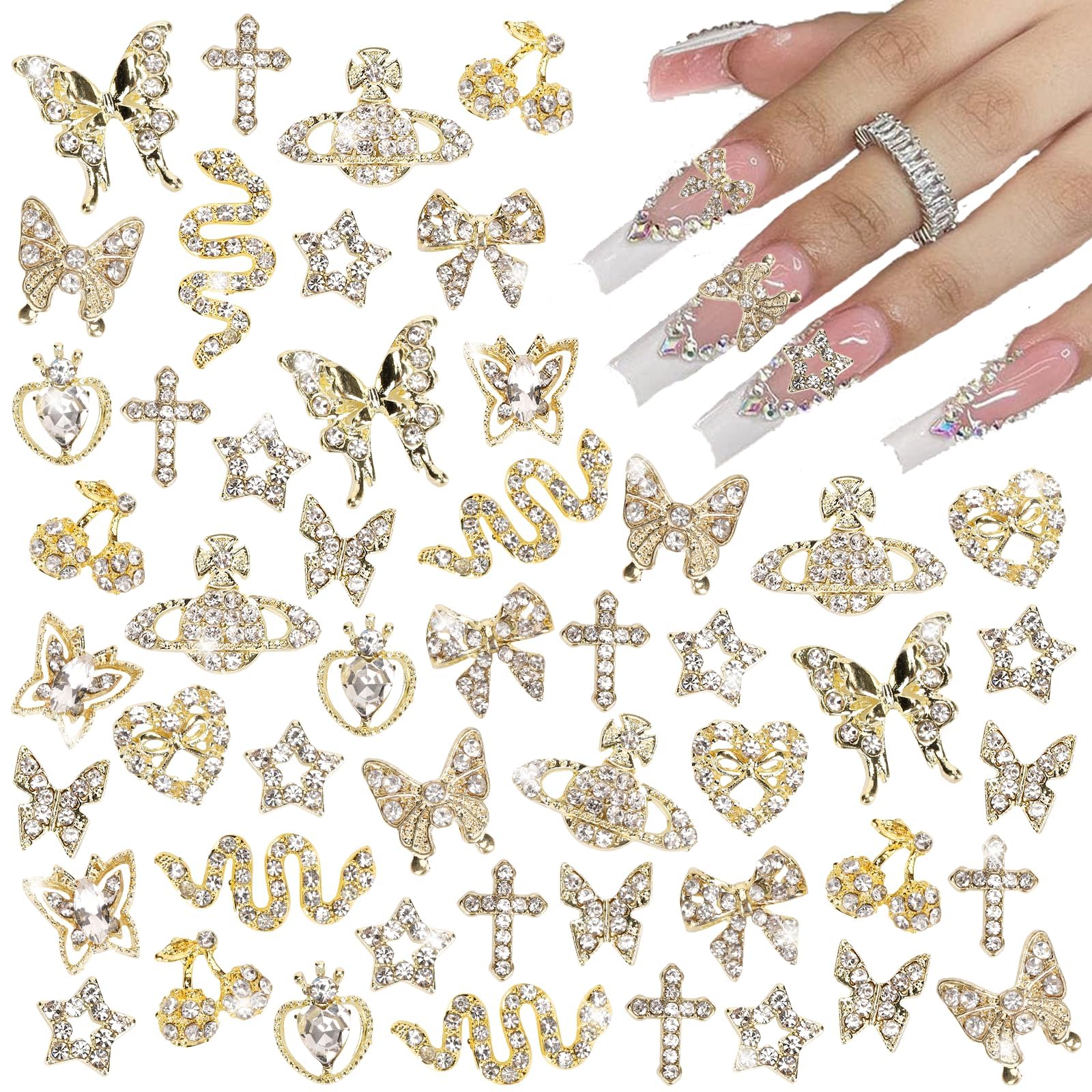 24 Piece Nail Charms Y2K Kit, Cross Charms Bedazzling Set with Rhinestones, for DIY Nail Art Designs and Craft Projects, Creative 3D Nail Decor-image-13
