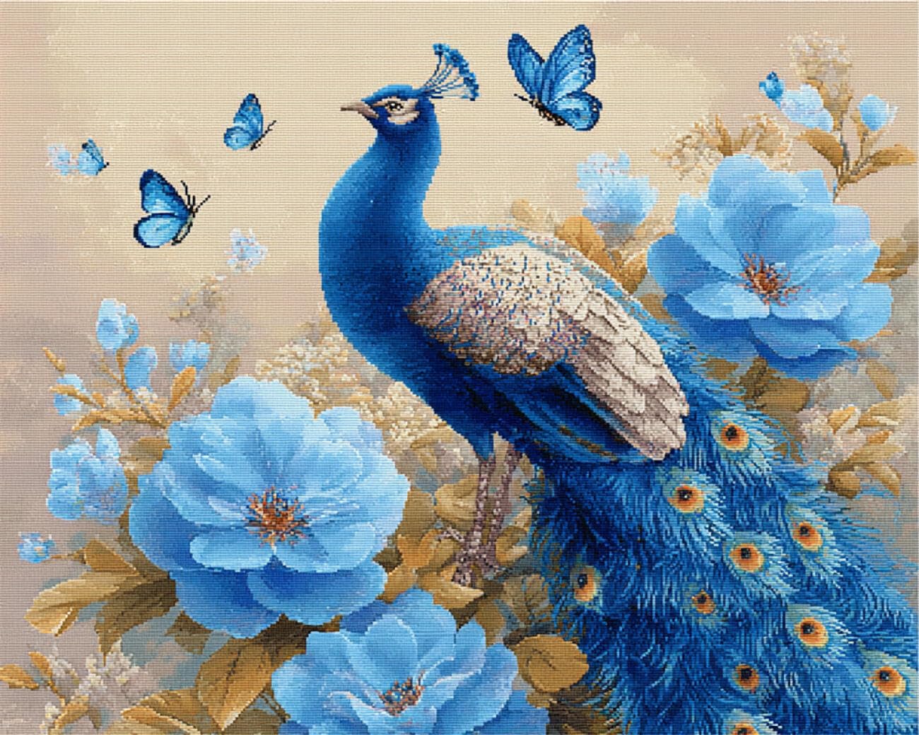 RKFLGEW DIY Seed Bead Embroidery Kits Peacock and Peony 50x70cm