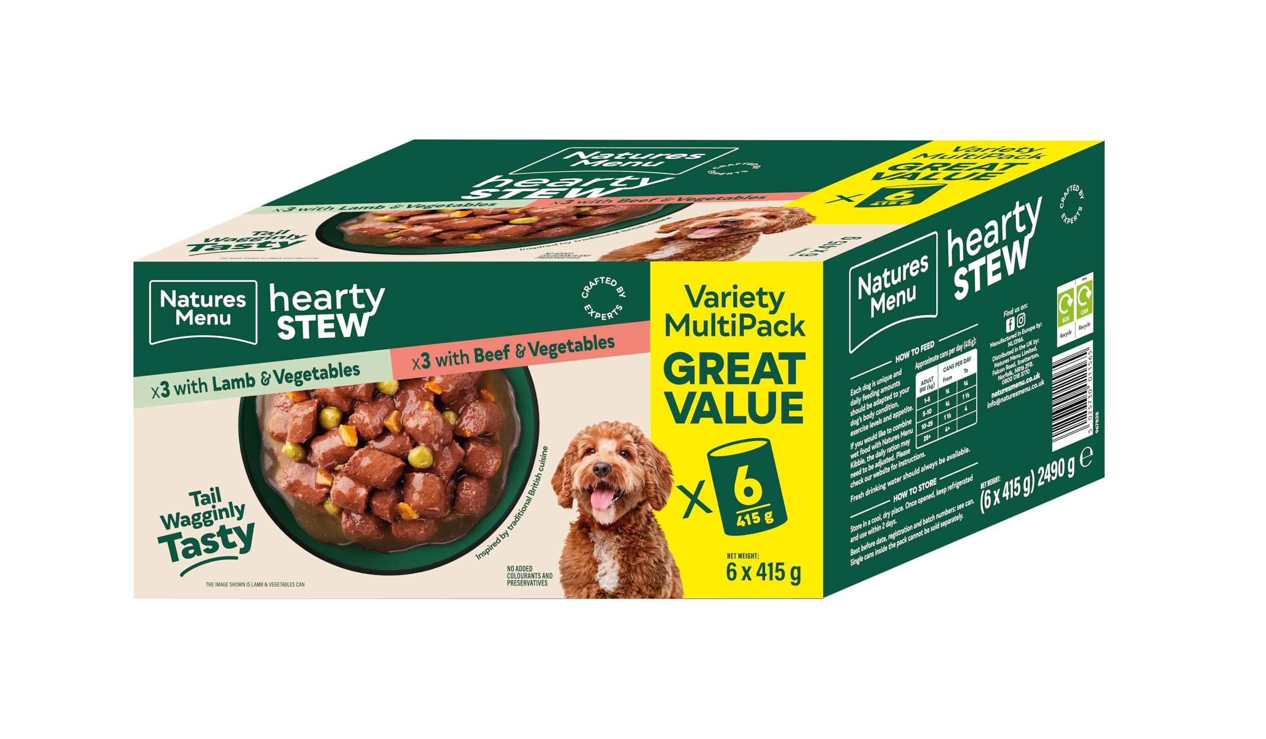 Natures Menu Hearty Stews Wet Food for Adult Dogs - 6 x 415gr (Lamb & Beef)