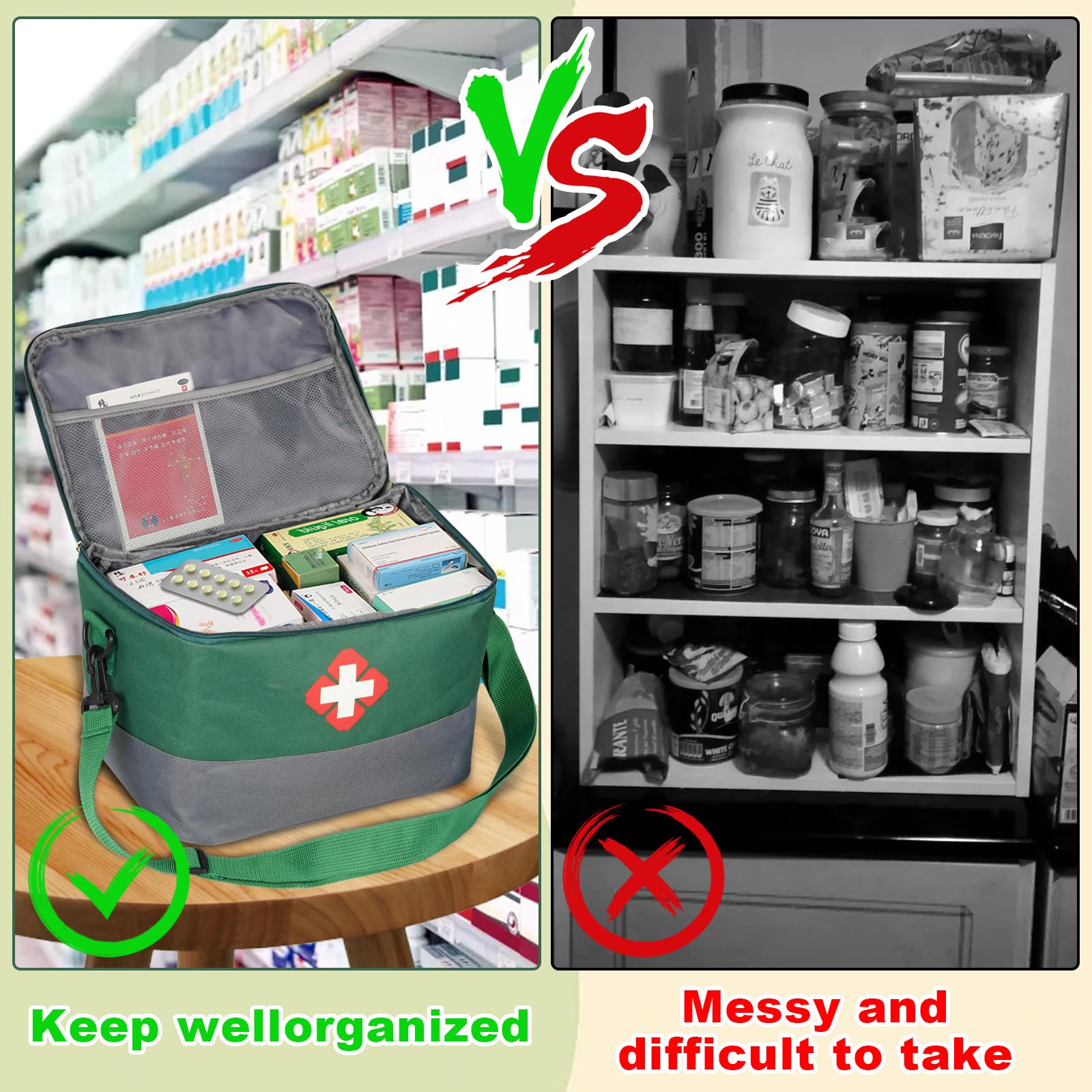 Hossom Kit di Pronto Soccorso, Borsa Medica Impermeabile con Tracolla, Borsa per Infermiere Alta capacità Porta Medicine da Viaggio Mini Scatola di Sopravvivenza per Casa, Ufficio, Esterni, Verde