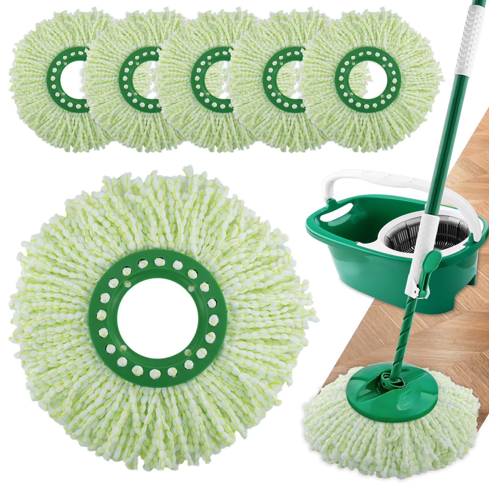 CQYYRT 6 Pack Mop Head Replacement for Libman Tornado Spin Mop, Machine Washable Microfiber, Green & White