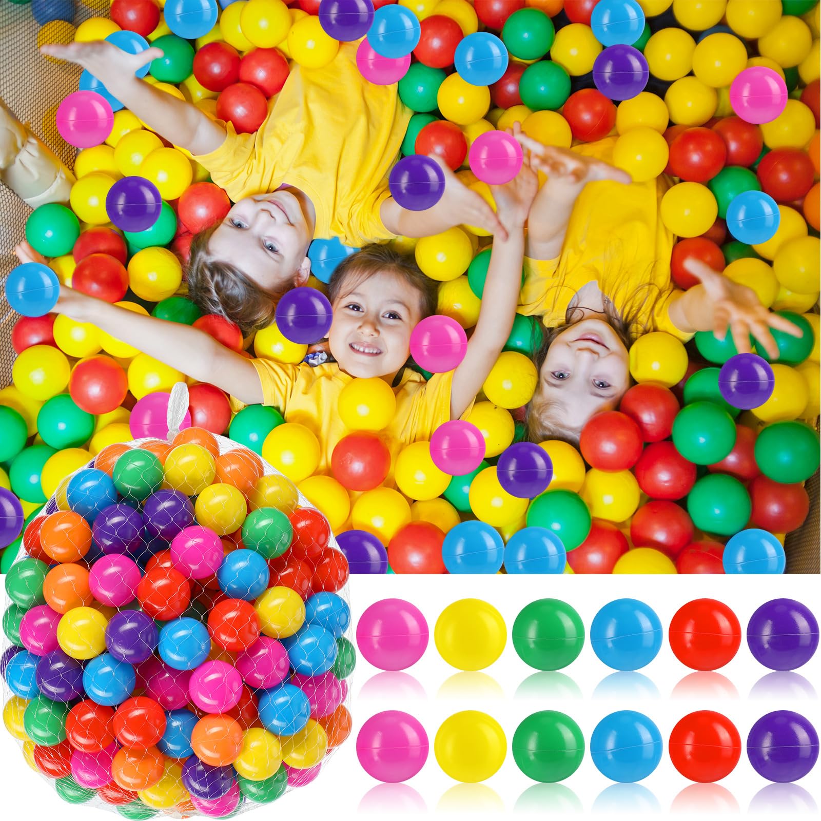 Sratte 500 Pcs 40mm Balls Bulk Pool Playpen Balls Plastic Balls Ocean Balls for Toddlers Baby Kids Pit Play Tent Baby Playhouse Pool Birthday Party Decor