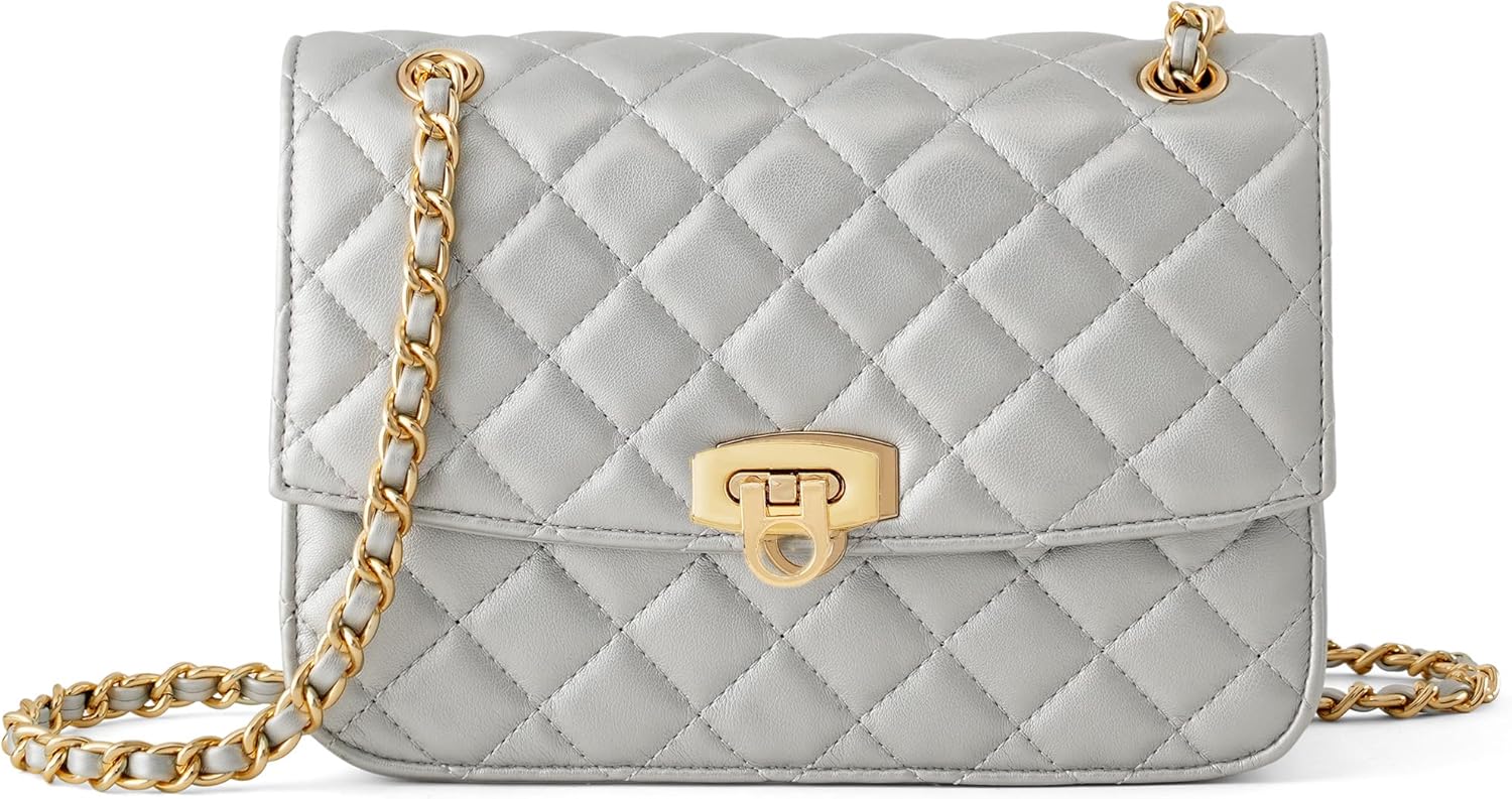 GEMIU Quilted Purses for Women Crossbody Purses Small Purse Ladies Shoulder Bag with Chain Strap