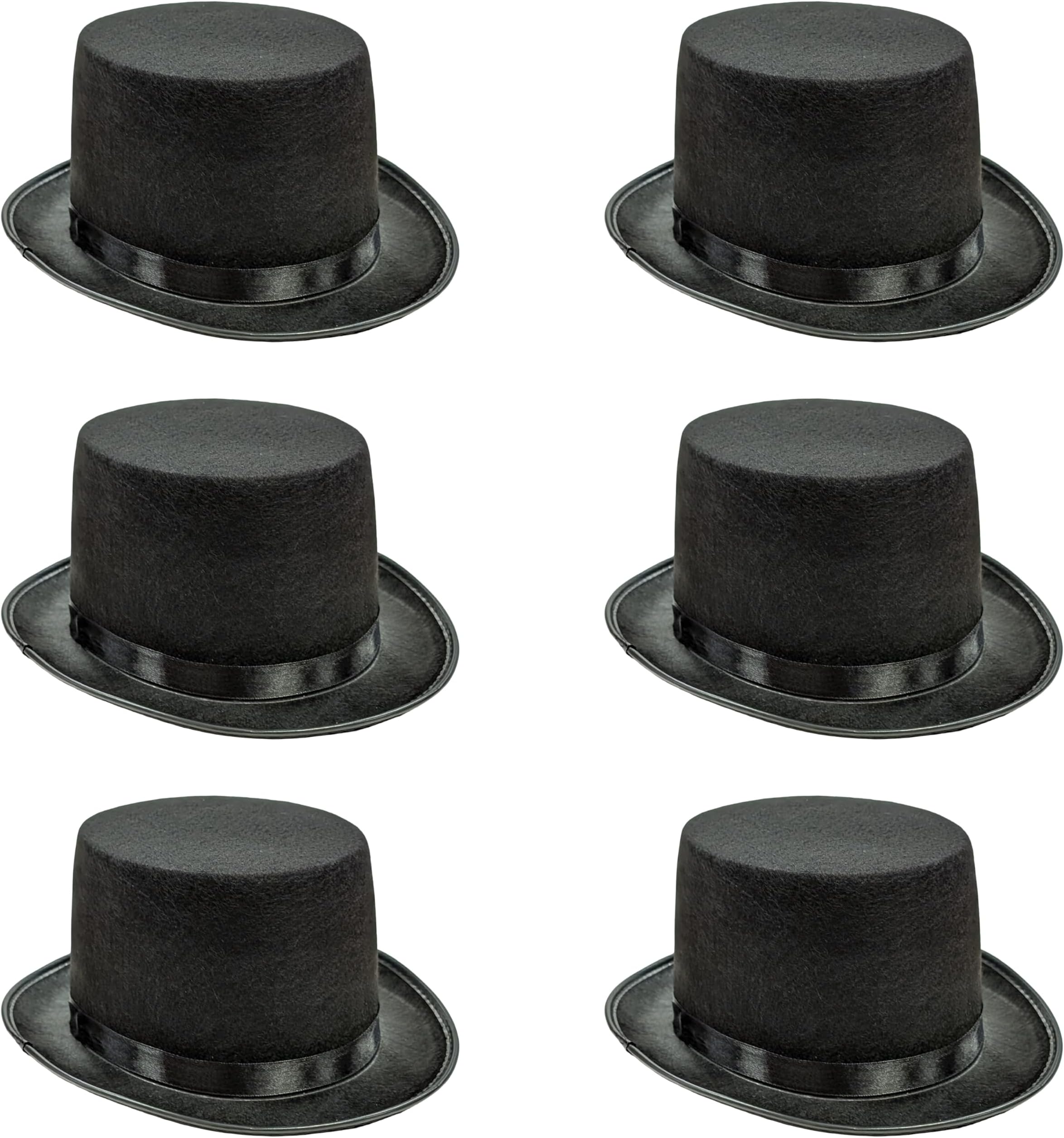 6 x Black Top Hats – Bulk Pack Fancy Dress Costume Top Hat for Adults – Unisex Size for Men & Women – Ideal for Steampunk Victorian Edwardian Magician Ringmaster Theatre Dance Cosplay & Events Props