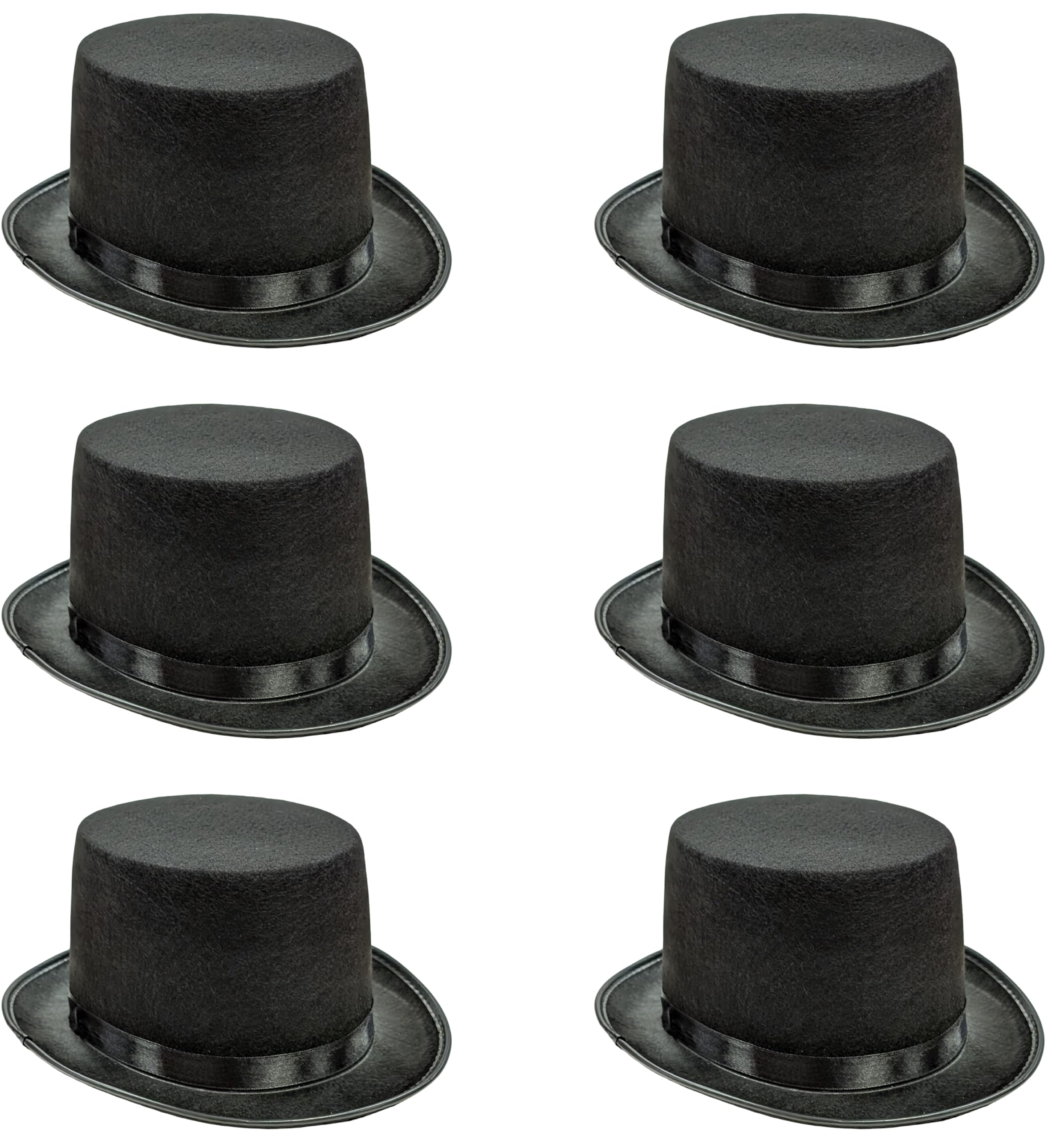 6 x Black Top Hats – Bulk Pack Fancy Dress Costume Top Hat for Adults – Unisex Size for Men & Women – Ideal for Steampunk Victorian Edwardian Magician Ringmaster Theatre Dance Cosplay & Events Props
