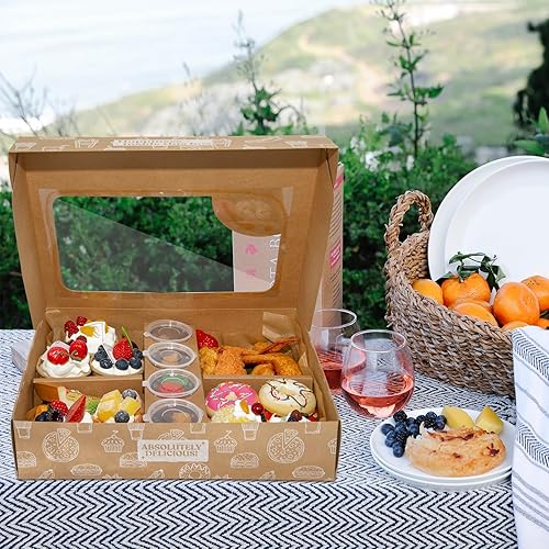 Miniatura 4 de Caja de pastelería marrón a prueba de grasa, 12 juegos, caja de cartón para postres con ventana de 12 x 10 x 2.5 pulgadas, recipientes para comida