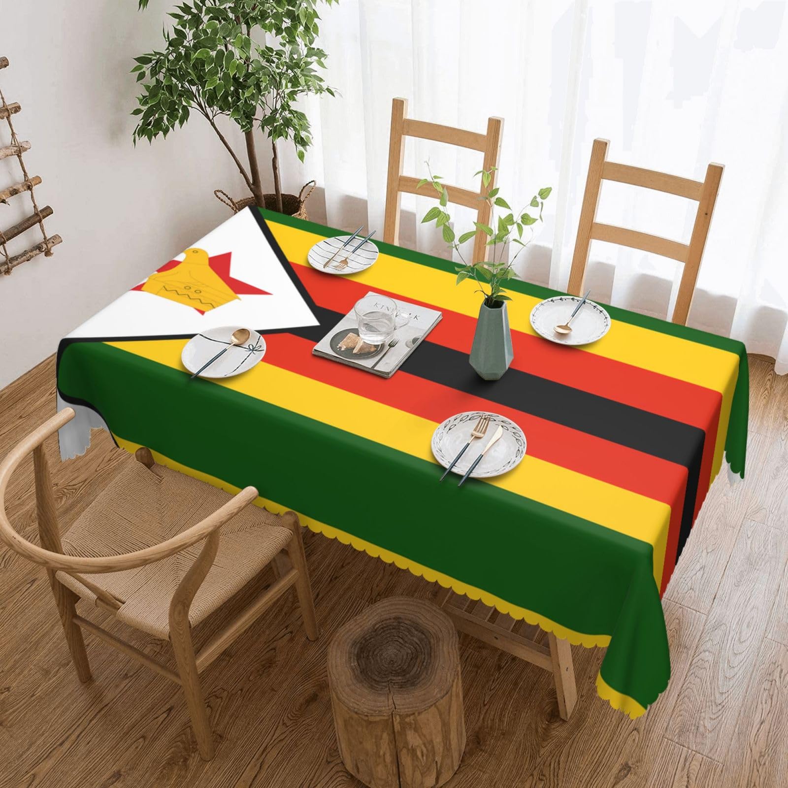 HLBSDM Flag of Zimbabwe Square Lace Tablecloth, 54x72 Inch Restaurant Decorative Tablecloth, Party Banquet Indoor and Outdoor Universal Tablecloth