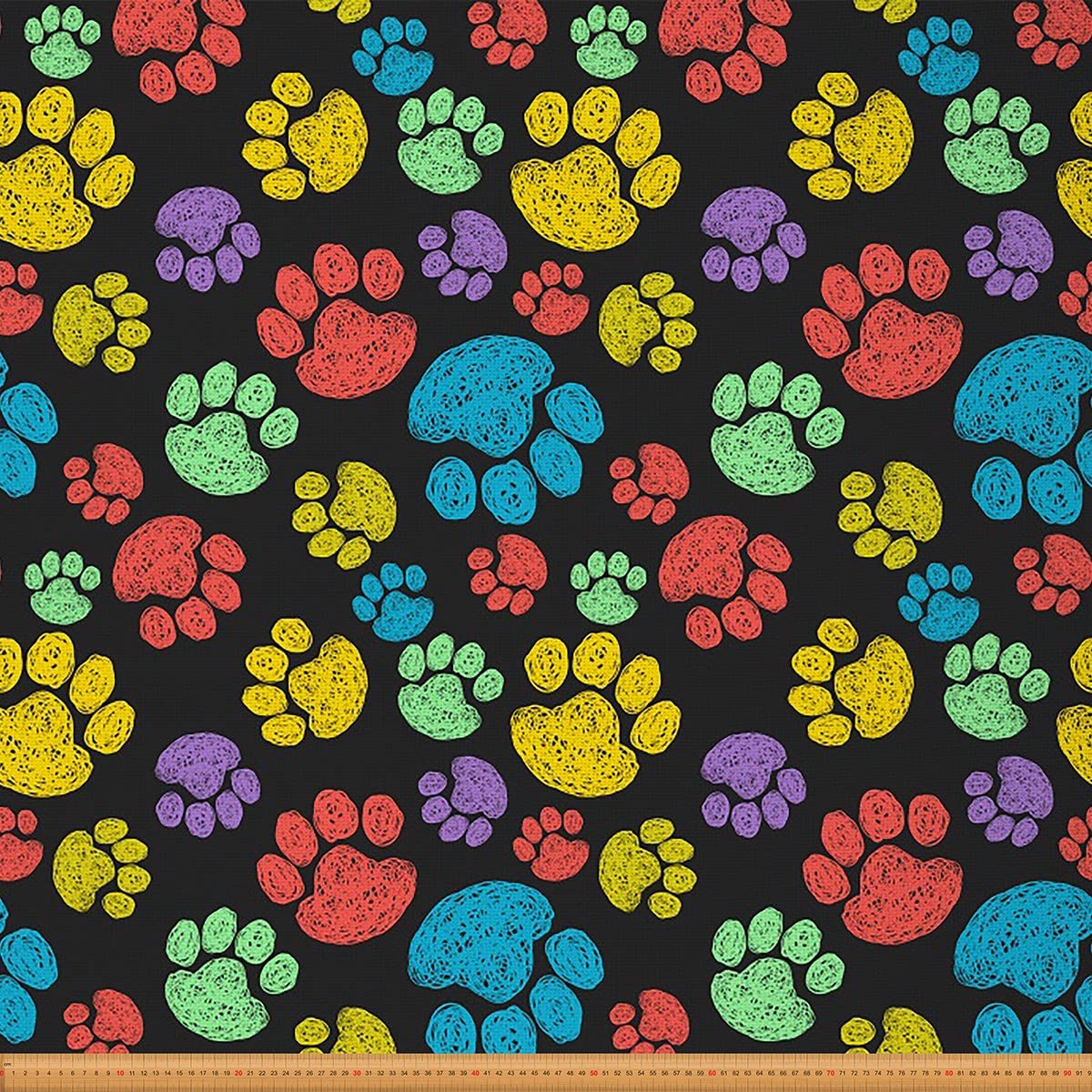 Dog Lover Fabric by The Yard,Colorful Hand Drawn Paw Upholstery Fabric for Chairs,Cute Doodles Fabric for DIY Projects,Outdoor Fabric,2 Yards,(L184*W150cm) Blue Yellolw