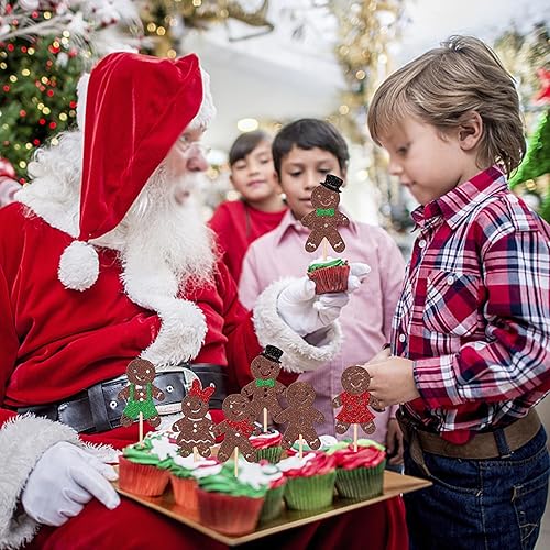 Miniatura 7 de 24 piezas de adornos navideños para cupcakes de hombre de jengibre con purpurina para hombre, niño o niña, para fiesta de cumpleaños, suministros de