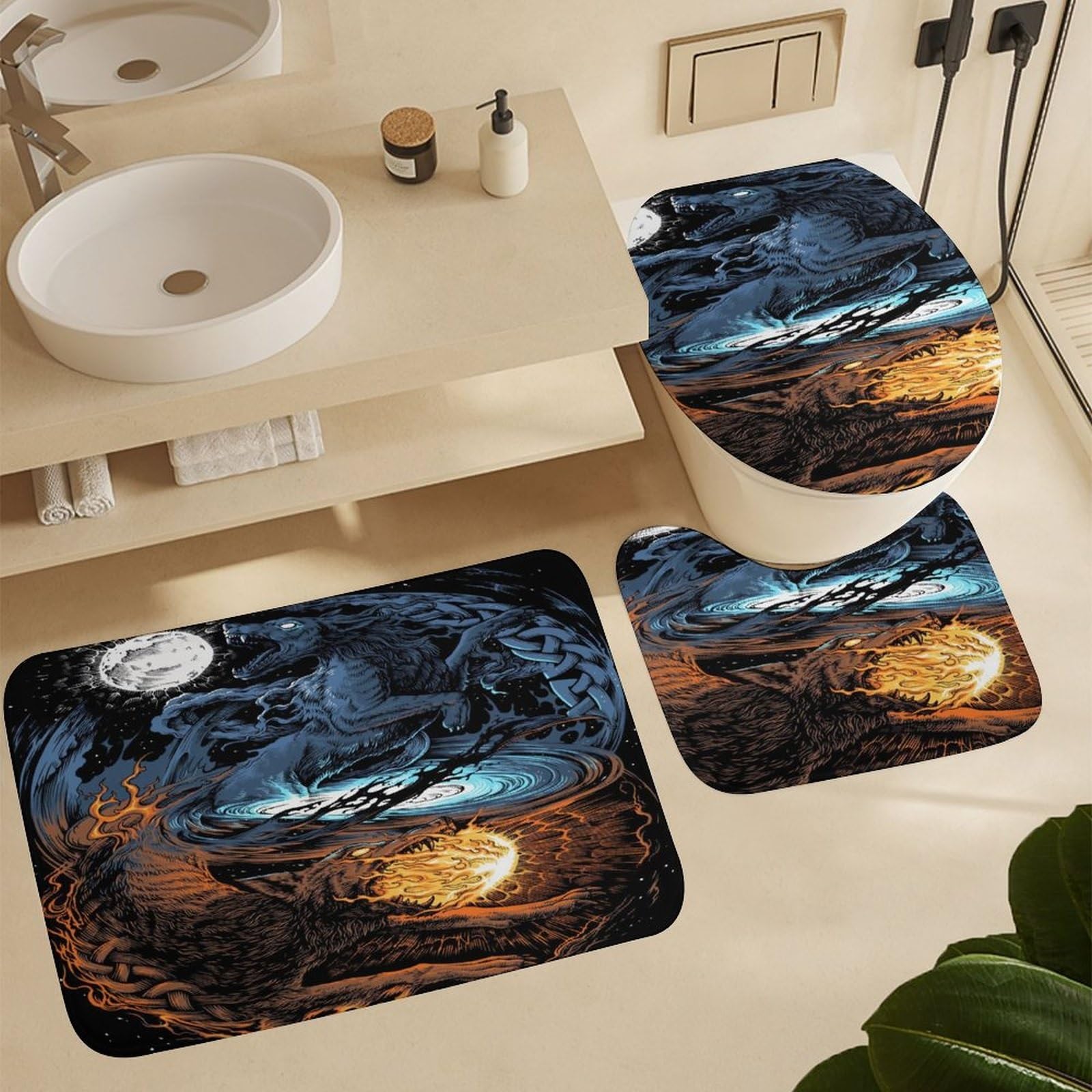 LDZDGD 4PCS Norse Viking Shower Curtain Set, Celtic Pagan Bathroom Art Decor, Waterproof Shower Curtain, Non-Slip Rugs, Toilet Lid Cover and Bath Mat (Color : Valkyrie, Size : 183 x 183CM)