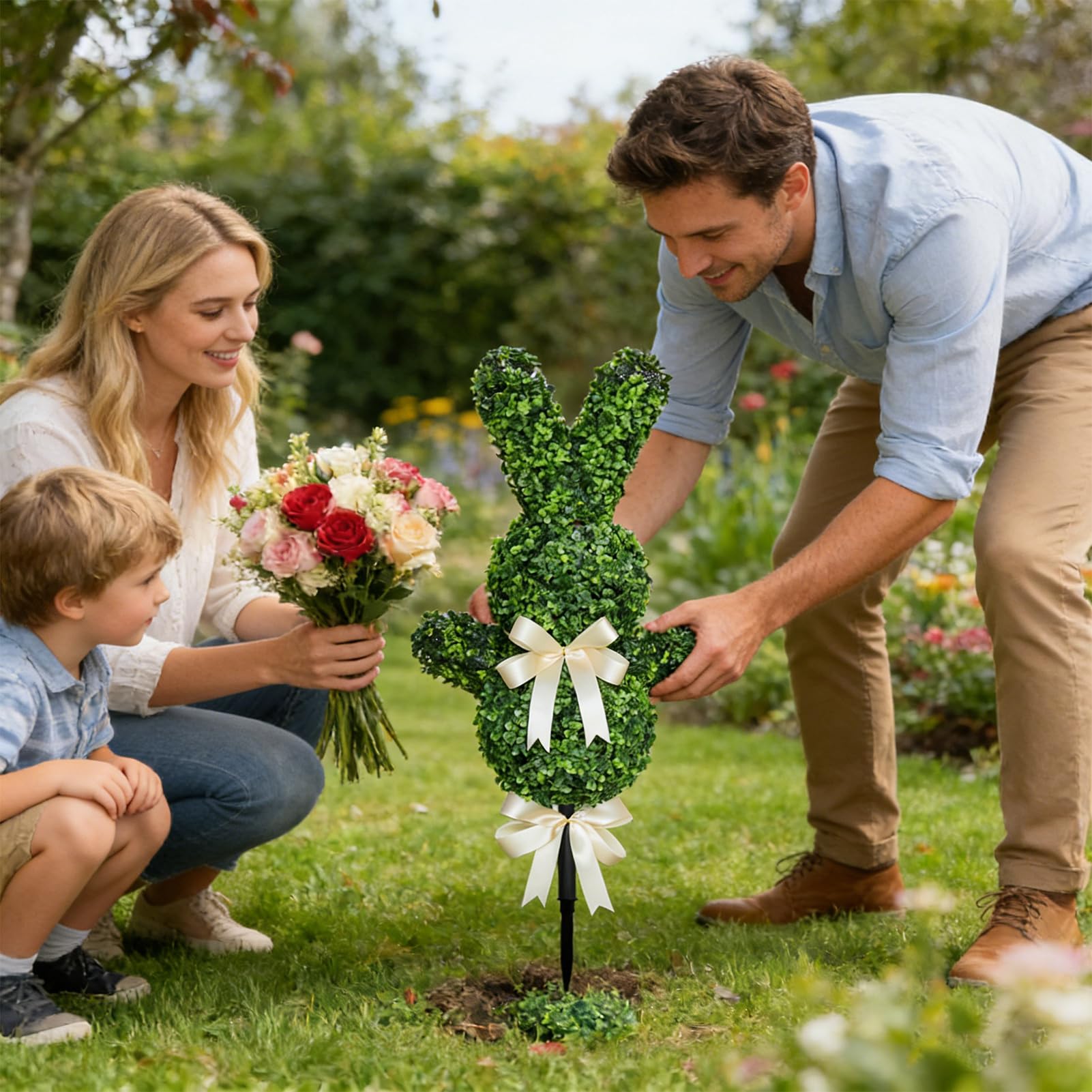 Topiario Coniglio Per Esterno Decorazione Pasquale Di Bosso Da 90 Cm | Topiario Coniglio Artificiale Con Picchetto Per Esterni Casa Ufficio Giardino Terrazzo Cortile