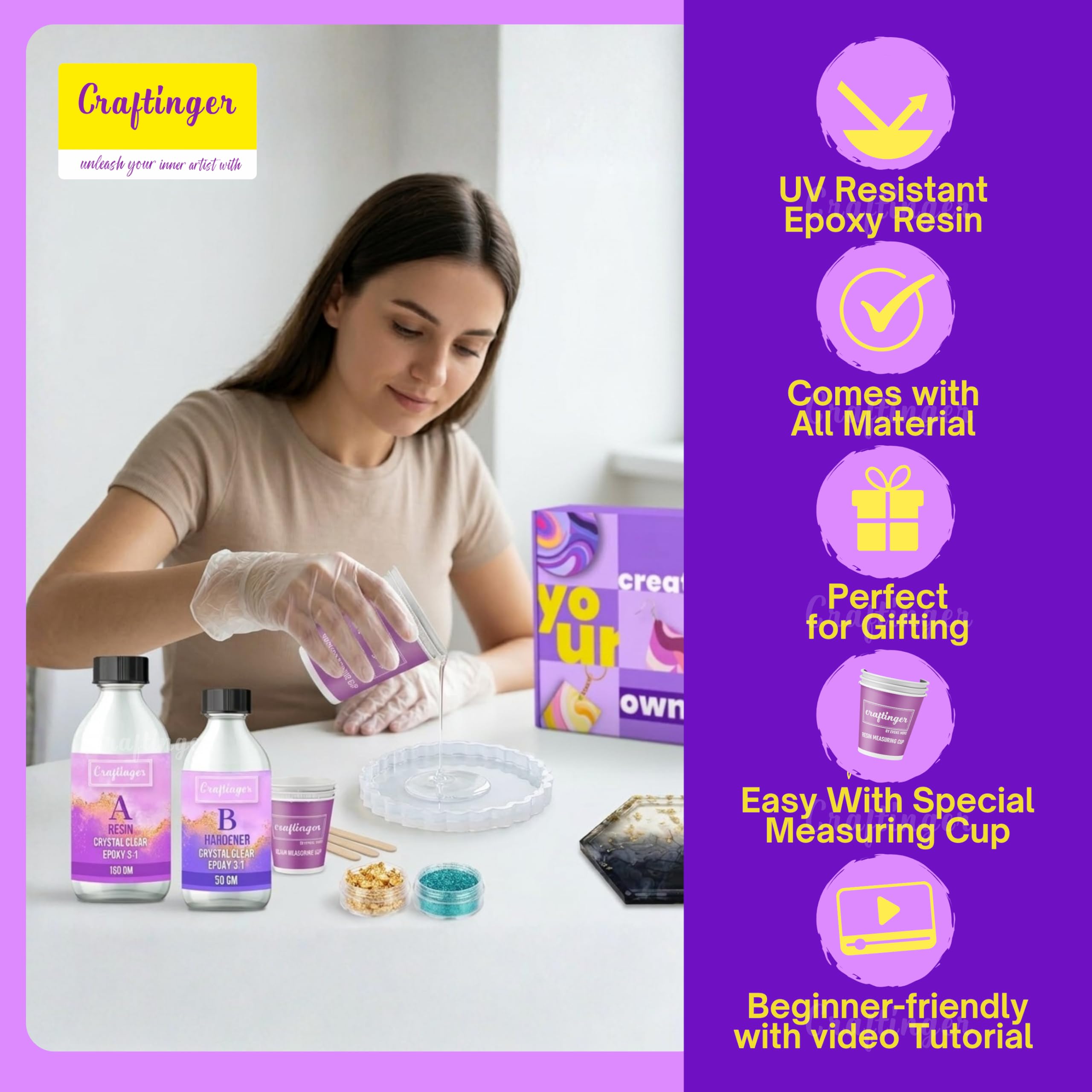 Craftinger Diy Resin Coaster Kit With 200Gm Epoxy Resin Moulds And More, Multicolor 1