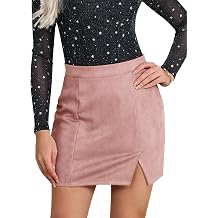Ezcosplay Women Faux Suede Sexy Mini Skirt with Slit High Waisted Zipper Back Pencil Bodycon Short Skirts