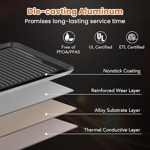 Miniatura 9 de SIMOE Parrilla eléctrica Teppanyaki de 39.5 pulgadas, antiadherente para interiores y exteriores, extra grande, con temperatura ajustable, 2