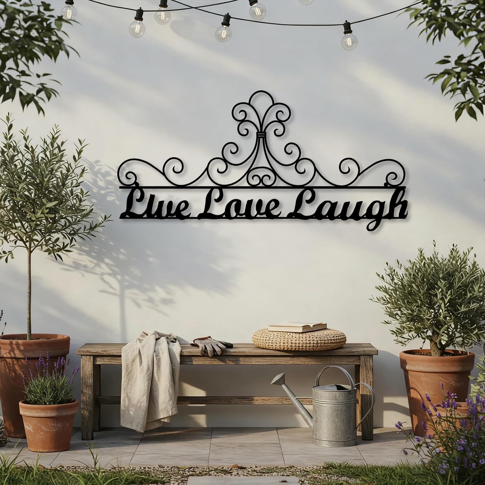 Metallo Argento Live Love Laugh Wall Art Metallo Ornato Scroll Boho Arte Moderna Decorazione Parete Live Love Laugh Opera d'Arte Decorazione Scultura Moderna per Soggiorno Camera da Letto Corridoio e