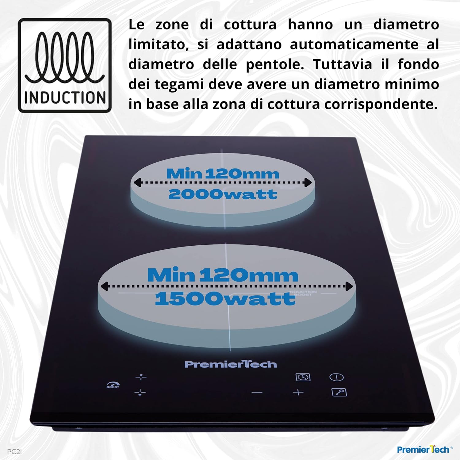PremierTech Piano Cottura a Induzione 4 Zone 60cm da incasso Touch Control Funzione Boost Led Display Vetro front smussato PT-PC4I PremierTech Piano Cottura a Induzione 4 Zone 60cm da incasso Touch Control Funzione Boost Led Display Vetro front smussato PT-PC4I