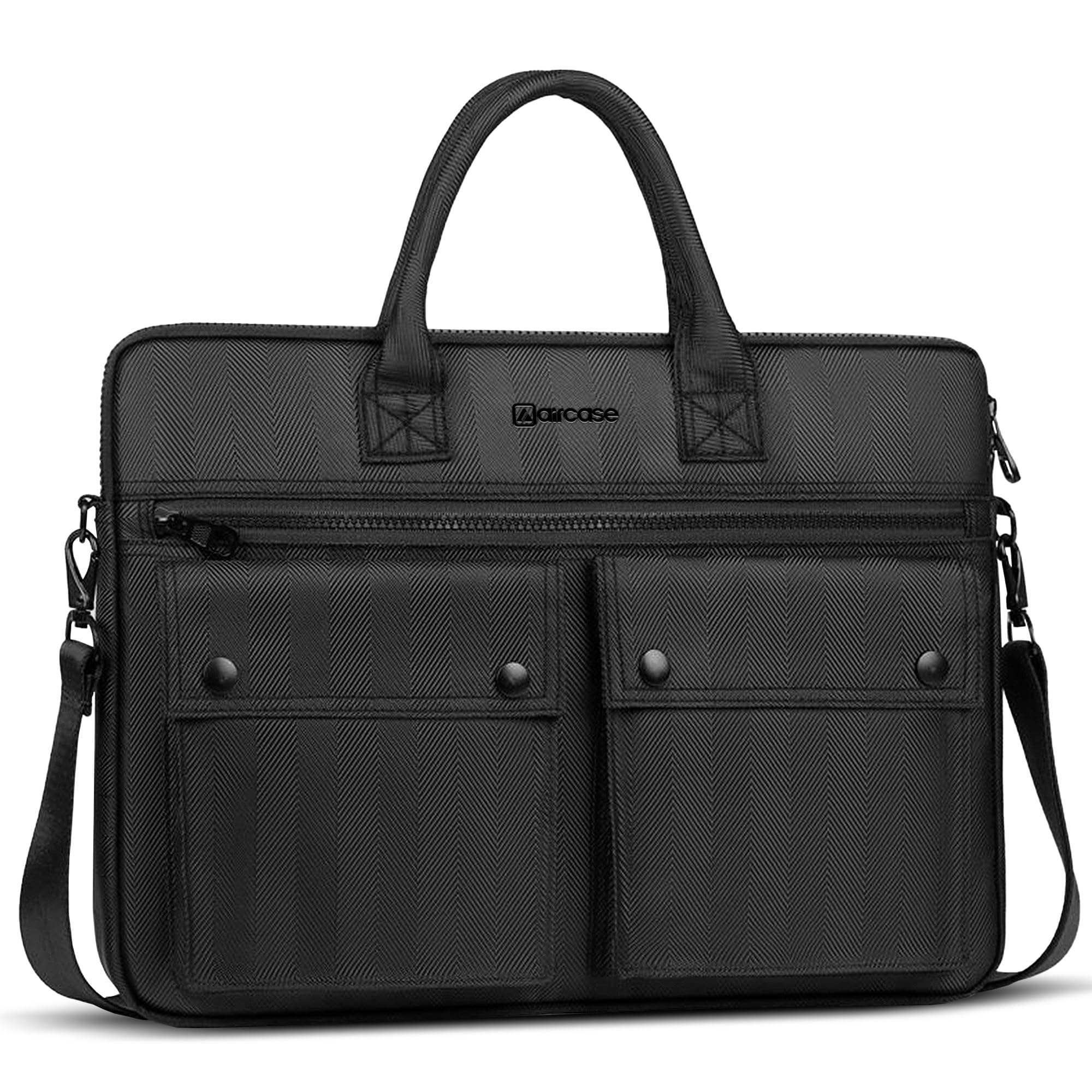AirCase Professional Laptop Messenger Bag (up to 15.6 Inch) Premium Office Bag for Men & Women| Travel Shoulder Handbag with Trolley Belt, Padded Multiple Compartments & Pockets, YKK Zipper (Black)-image-40