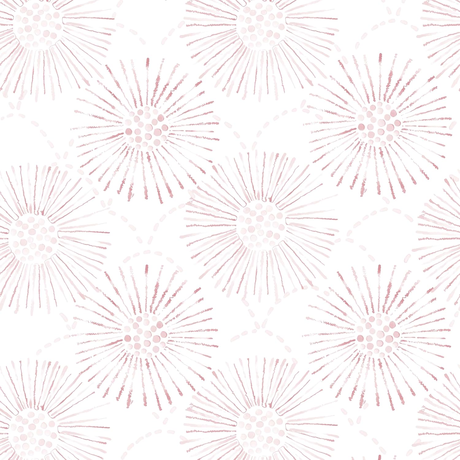 Peel and Stick Wallpaper Geometric Boho Wall Paper White Pink Fireworks Contact Paper 17.3"×78.7" Self-Adhesive Round Wallpaper for Bedroom Waterproof Removable Shelf Liner Decal Vinyl Roll 17.3" x 78.7" Pink and White