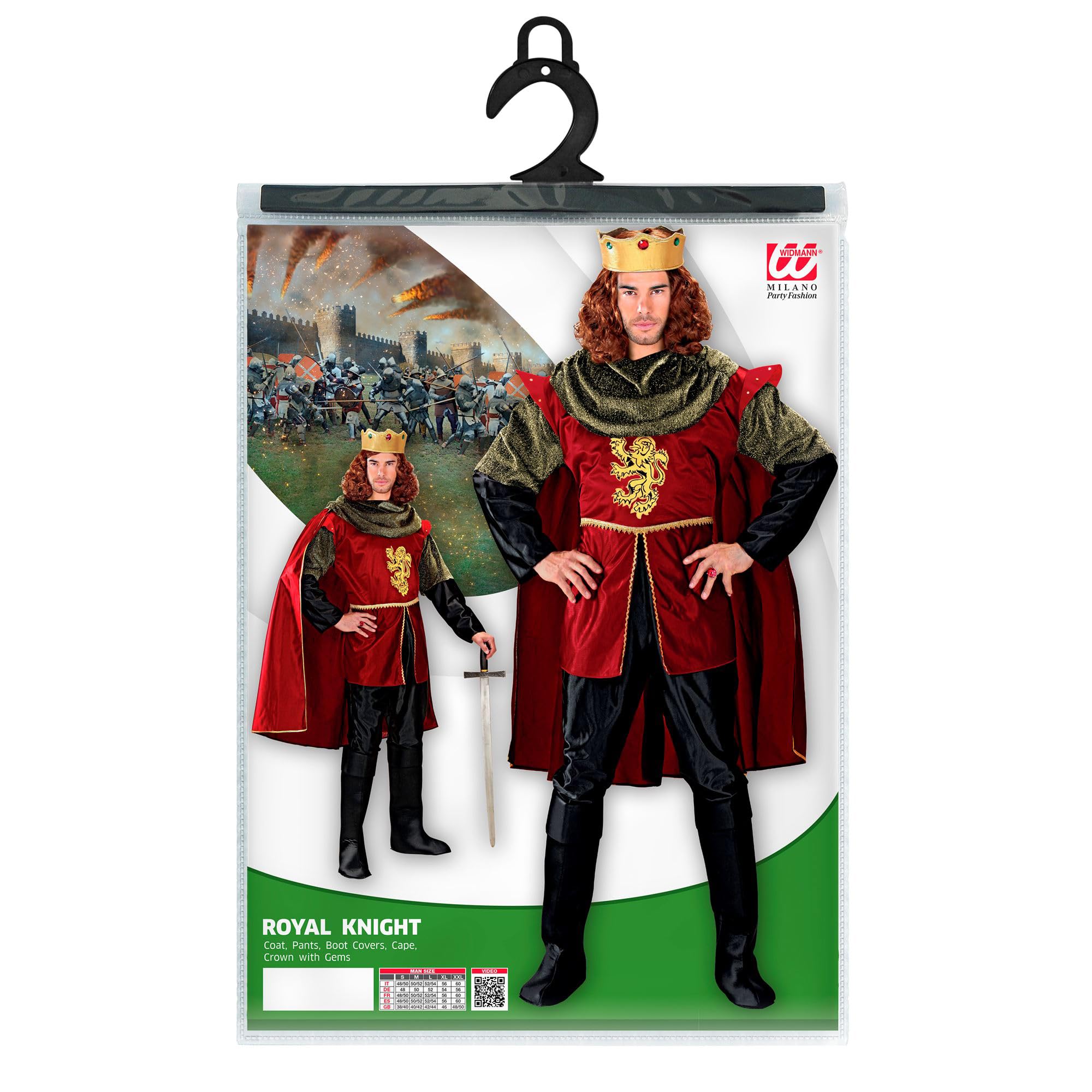 W WIDMANN MILANO Party Fashion - Disfraz de rey para hombre | Conjunto de 5 piezas, disfraz de rey, príncipe o caballero para Carnaval y fiestas temáticas de la Edad Media