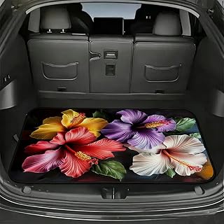Universal Car Trunk Mat, All Weather Trunk Protection Cargo Liner, Stylish Vehicle Interior Accessories, Durable Cargo Mat Rear Trunk Line Suitable for Most Car (Hibiscus Flower Pattern, 29" x 39")