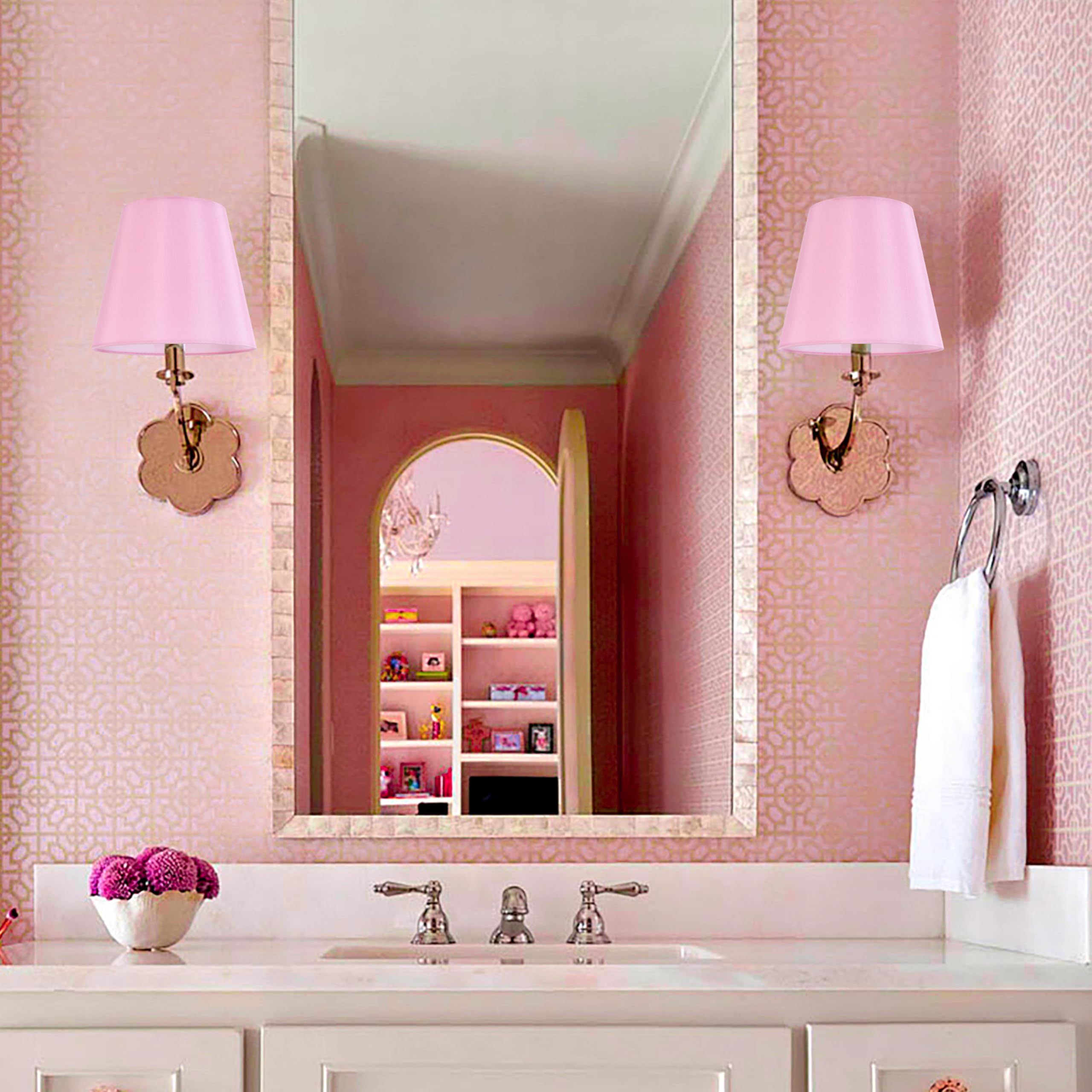 GO&SO Set di 6 paralumi per lampadario, lampadina a clip, 10,2 x 15,2 x 12,7 cm, tessuto rosa | Paralume piccolo per sostituzione lampade da tavolo,Per applique da parete soggiorno,Elegante paralume