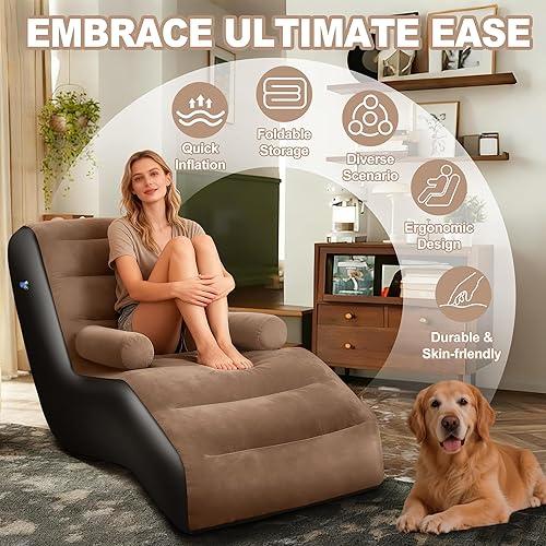 Miniatura 3 de Sofá inflable para campamento, sofá inflable para adultos con reposabrazos, superficie flocada impermeable, silla inflable para interiores, sillas