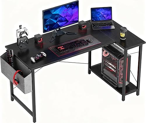 Miniatura 11 de CubiCubi Escritorio en Forma de L, escritorio para computadora de 55 pulgadas con estantes de almacenamiento reversibles, escritorio de esquina para