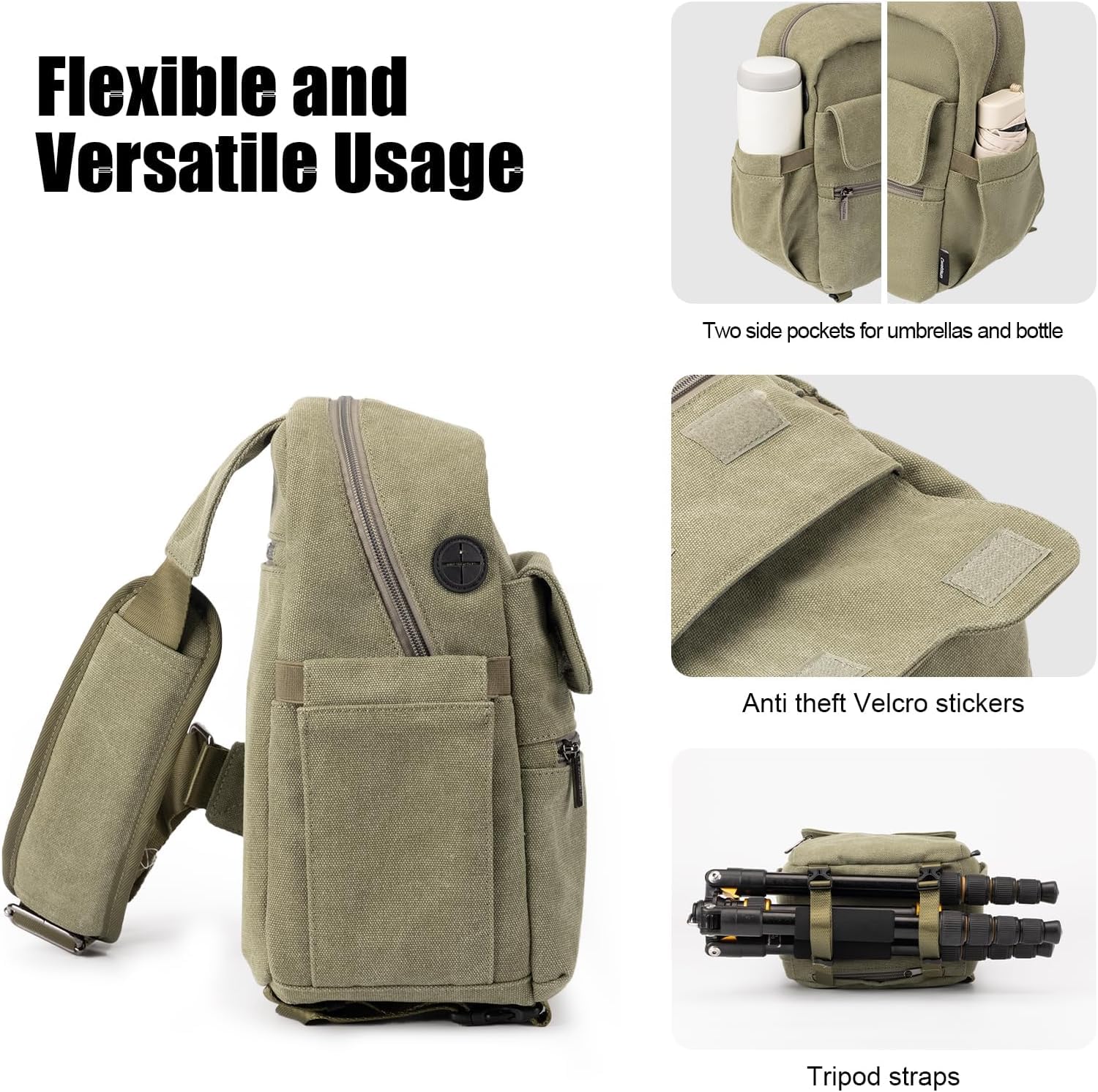 Cwatcun Borsa per fotocamera, borse impermeabili per fotocamera Borsa a tracolla grande, borsa per fotocamera per SLR, SLR/DSLR, fotocamera compatta, fotocamera di sistema e accessori, Verde,L