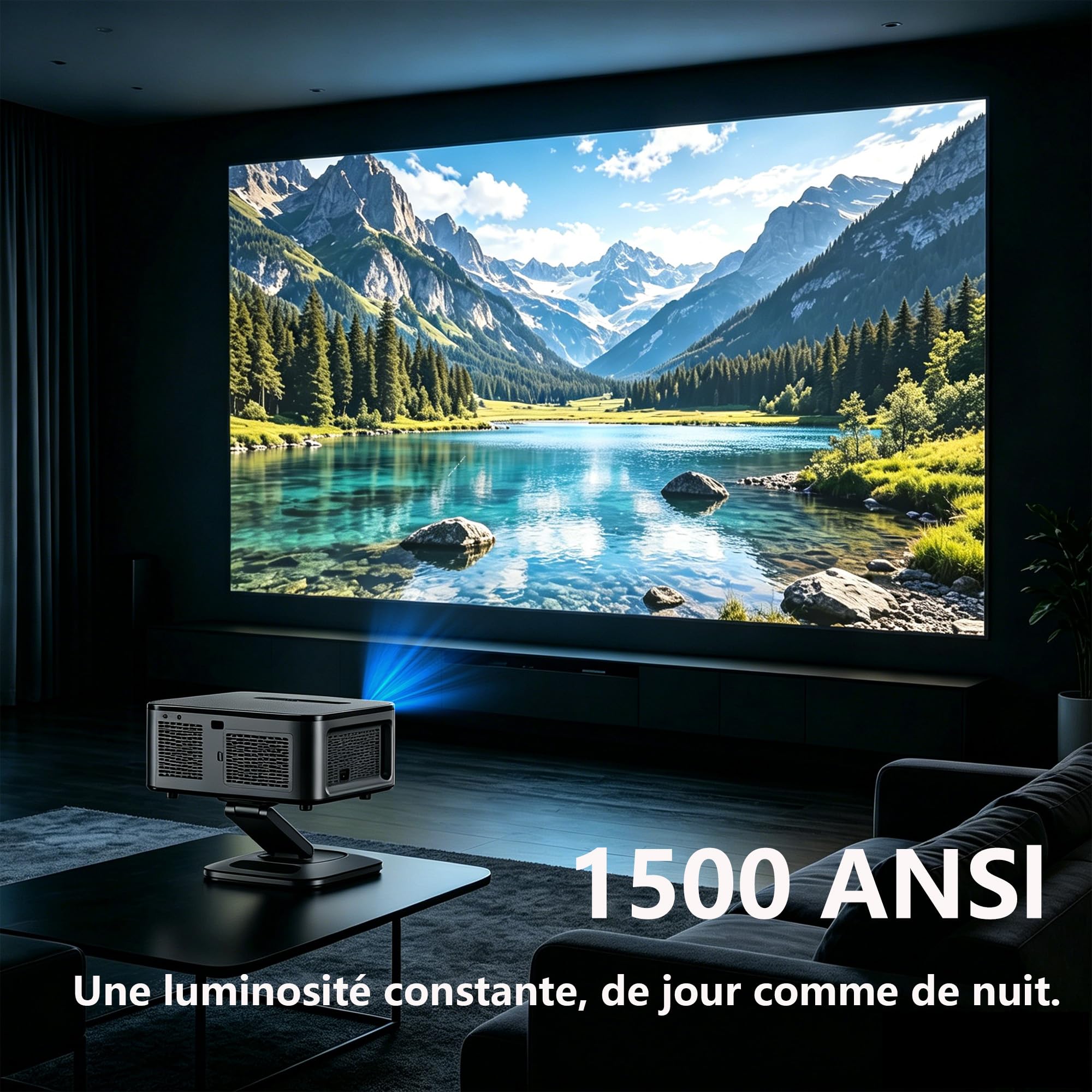 【1500 ANSI/Google TV/Auto Focus】 XIWBSY Videoprojecteur 4K Supporté, 38000 Lumen FHD, 360° Rotation, Projecteur Video 4K Contrôle Vocal, Retroprojecteur WiFi6 Bluetooth 5.3