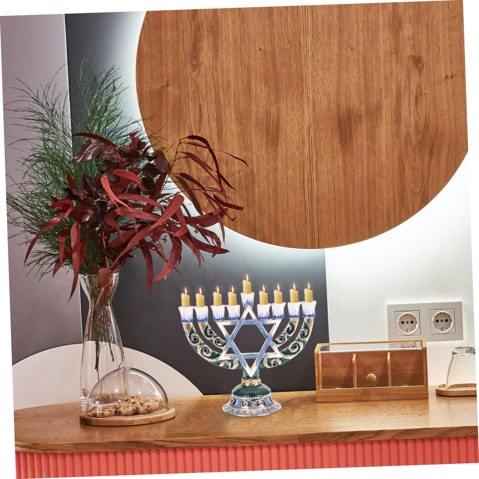 Luxshiny Candelabro Ebraico a 9 Bracci in Lega Retro Decorativo per Festa di Hanukkah Ornamento Stabile per Tavolo in Hotel e Casa