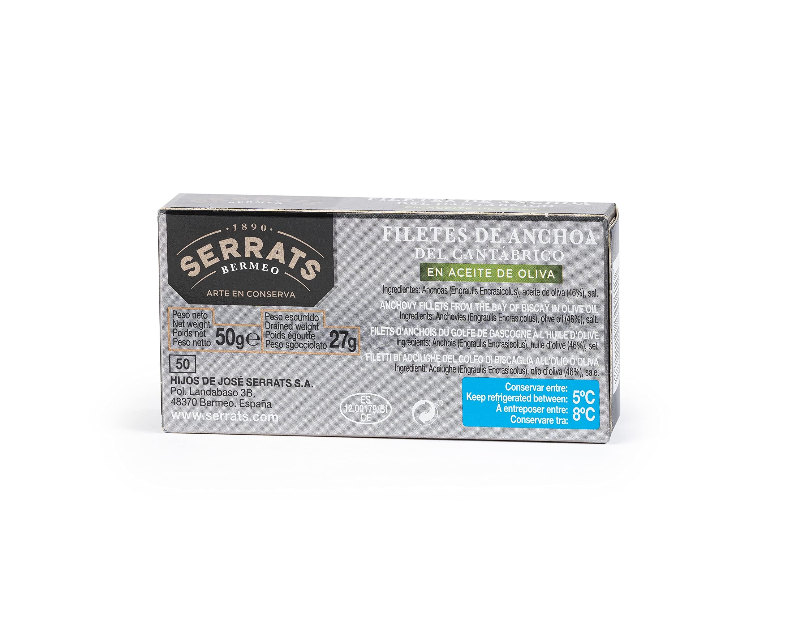 CONSERVAS SERRATS - Acciughe del Cantabrico in Olio d'Oliva - 12 Lattine x 50g (Totale: 600g) - Lavorazione Artigianale, 100% Naturale, Senza Spine, Gourmet, Alto contenuto di Omega 3