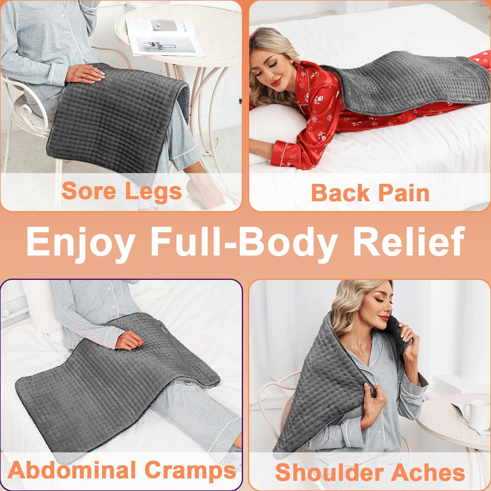 Dechoga Tappetino riscaldante in flanella a doppio strato, regolatore di temperatura a 9 passaggi e 4 timer, lavabile in macchina, morbido e pro-pelle, per collo, spalle (Grigio, 43x84cm)