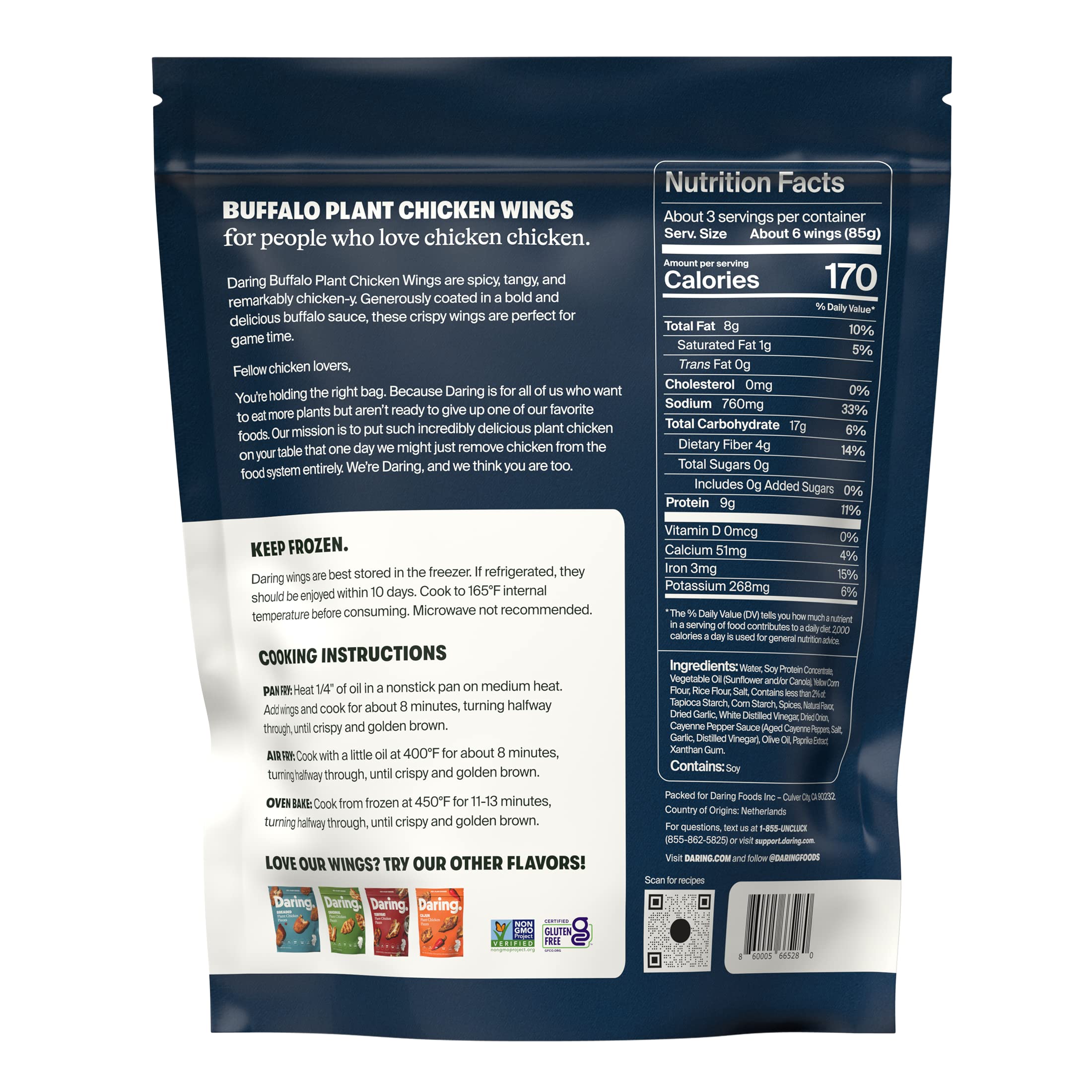 Daring Buffalo Plant Chicken Wings Vegan 8oz Pouch Frozen — view 6