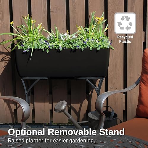 Miniatura 6 de RTS Home Accents - Maceta rectangular de 36 x 15 pulgadas para jardinería interior o exterior, color negro