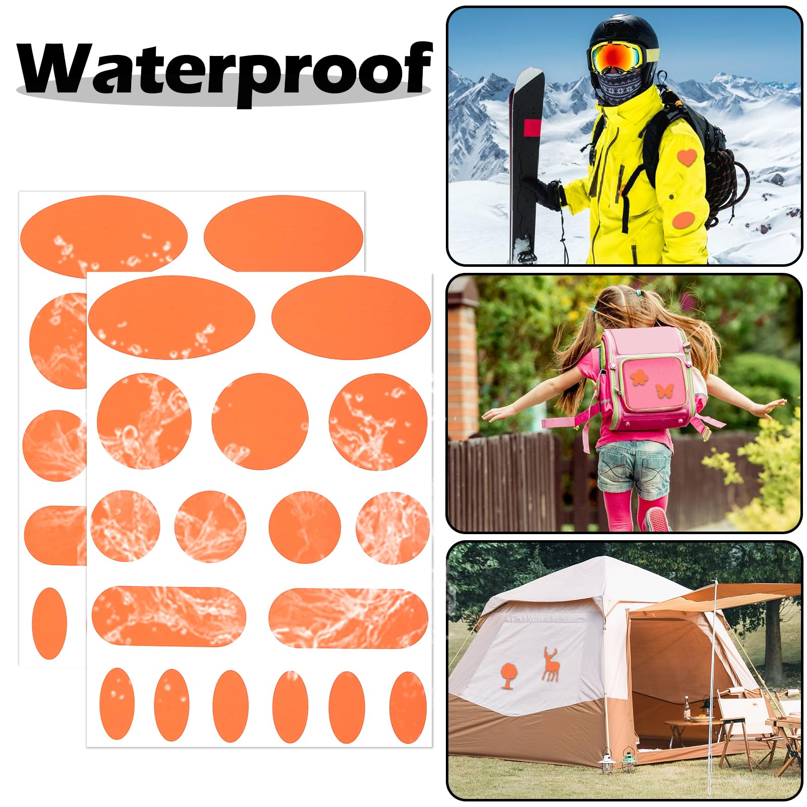 51 Toppe Autoadesive Per Riparare Piumini - Nylon, Impermeabili, Forme Multiple, Arancione - Foto 6