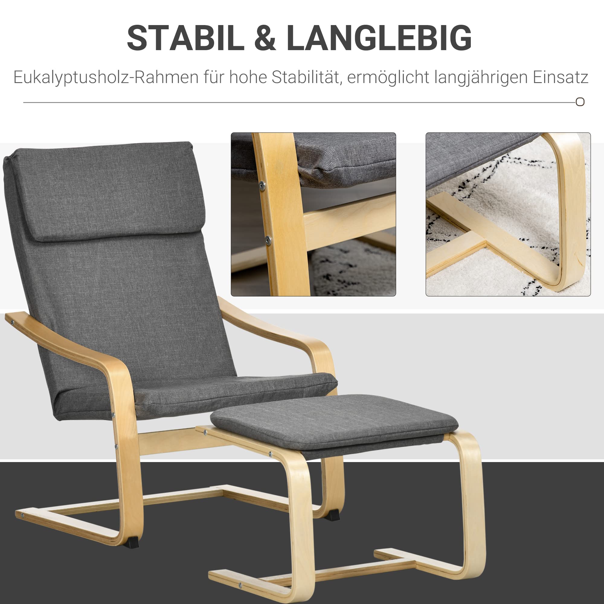 HOMCOM Relaxsessel mit Hocker Sessel Loungesessel mit Leinenoptik, Modern Fernsehsessel, Polstersessel Armlehnensessel für Wohnzimmer, Schlafzimmer, Grau