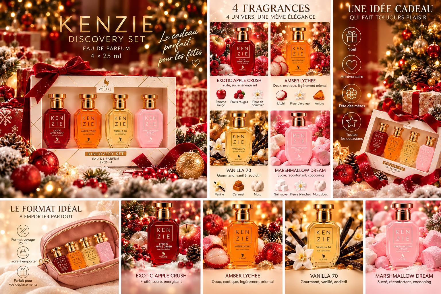 Volaré Kenzie - Cofanetto Profumo Donna 4 x 25 ml - Eau de Parfum - Exotic Apple Crush, Amber Lychee, Vanilla 70 e Marshmallow Dream - Cofanetto Regalo Donna