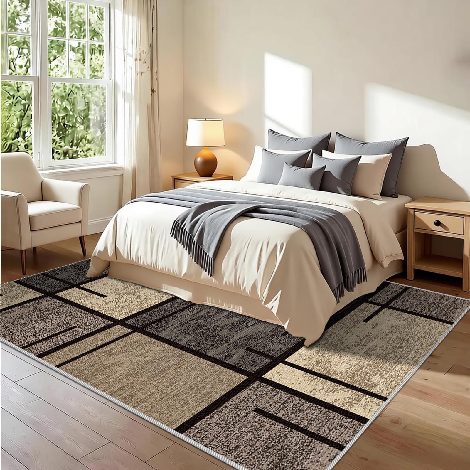 Dywan do salonu, sypialni, styl vintage, 170 x 220 cm, nadaje się do prania, antypoślizgowy dywan do jadalni, biura, z krótkim włosiem, do sypialni, salonu, sypialni, sypialni, pokoju dziennego