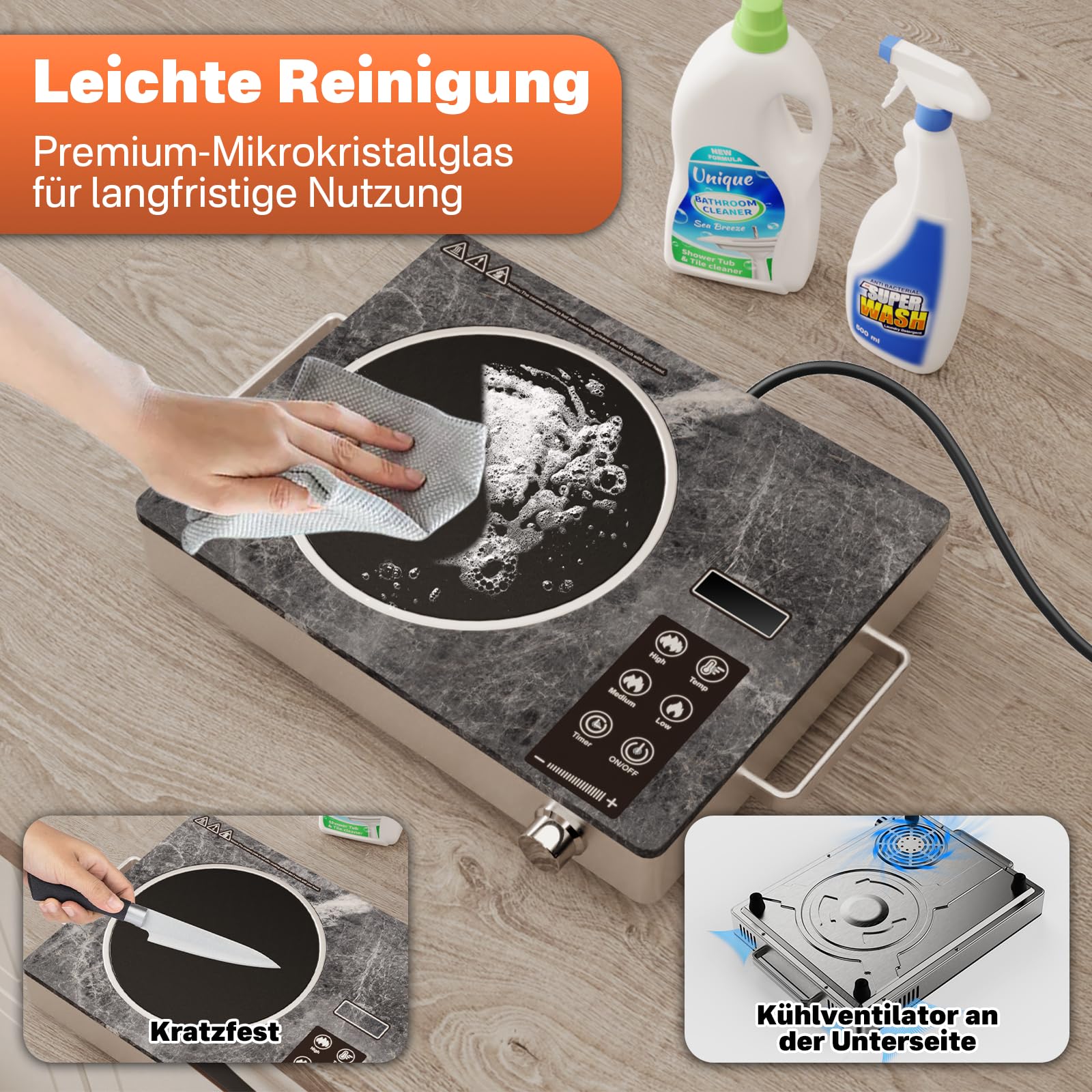 3500W Einzelkochfeld Infrarot Keramikplatte Kompakt Sicherheitsfunktionen