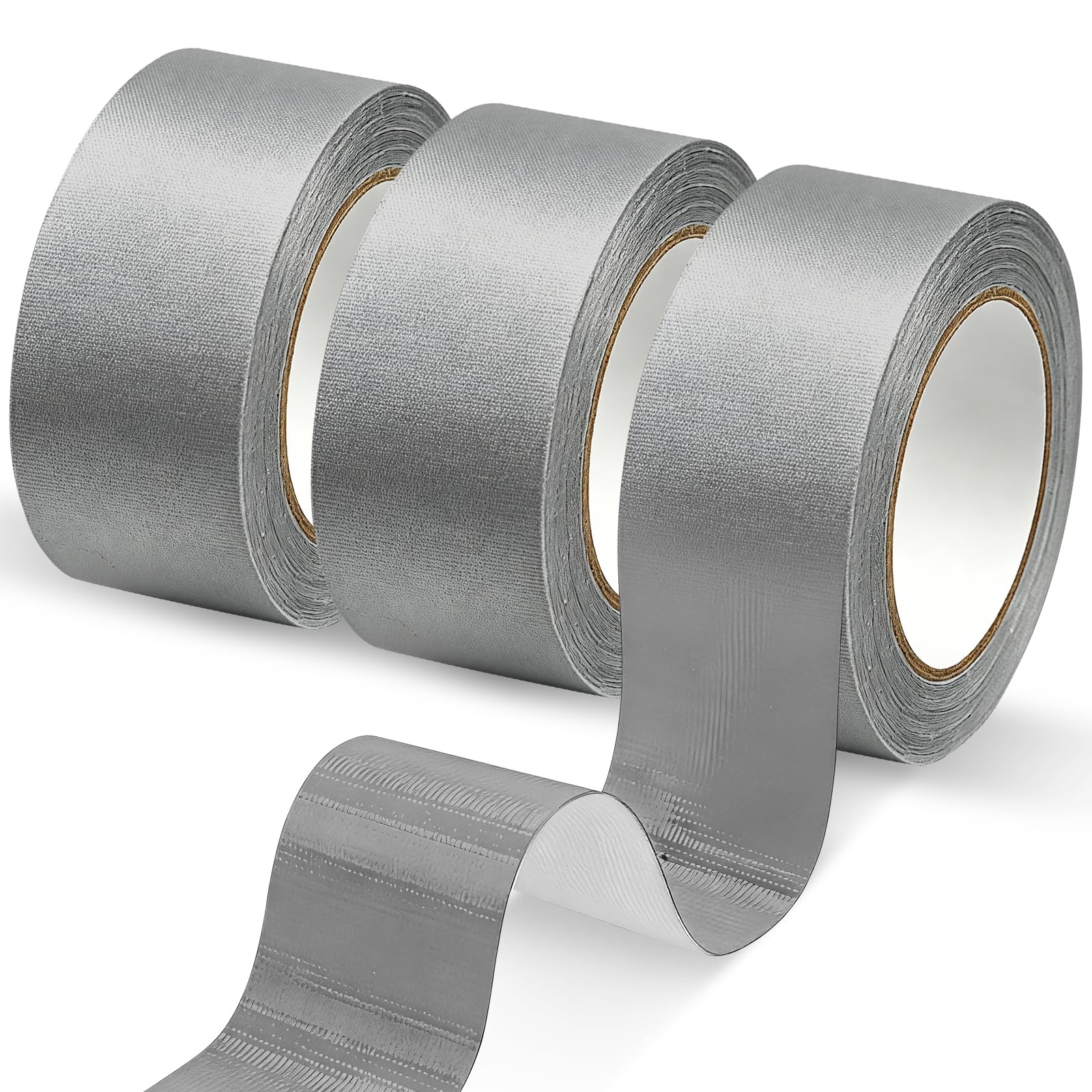 Gudui Duct Tape 3 Rolls Pack 50mm x 40m, Silver Grey Strong Gaffer Tape Waterproof Adhesive Cloth Tape Heavy Duty Tape for Sealing, Repairs and DIY