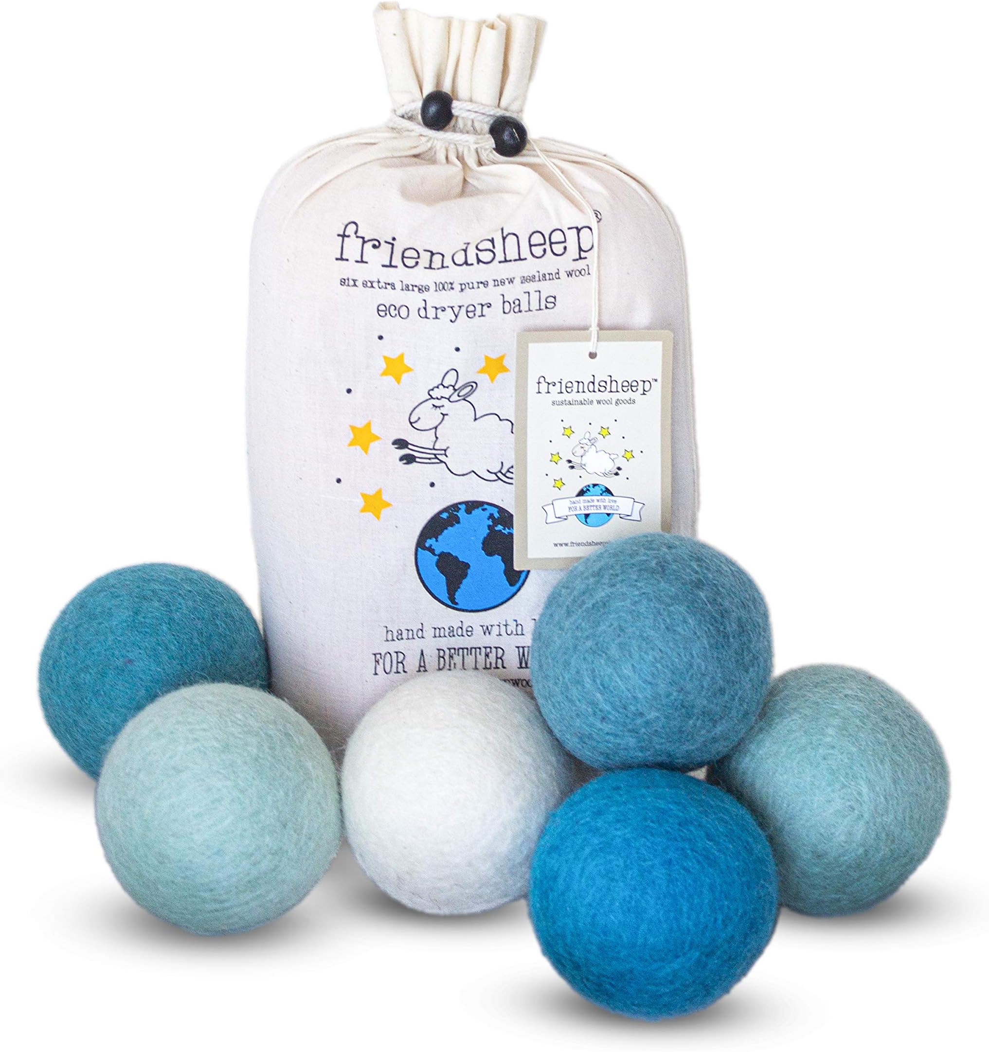 Friendsheep Wool Dryer Balls 6 Pack XL Organic Premium Reusable Cruelty Free Handmade Fair Trade No Lint Fabric Softener Color Brown Beige - Natural - View #4