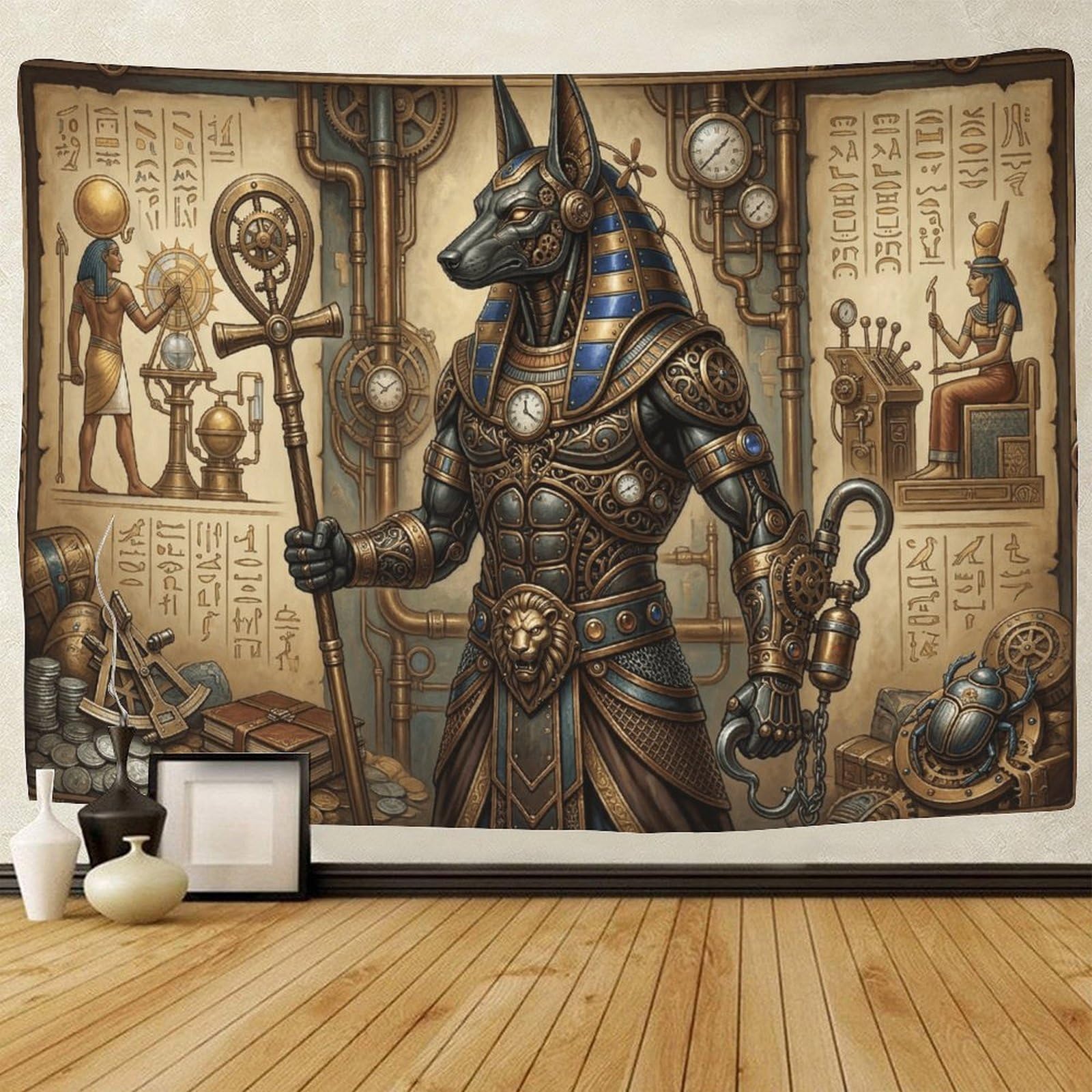 GPMNBCXZK Egyptian Anubis 3D Printed Wall Art Bedroom Steampunk Home Decoration Tapestry 70cmx100cm