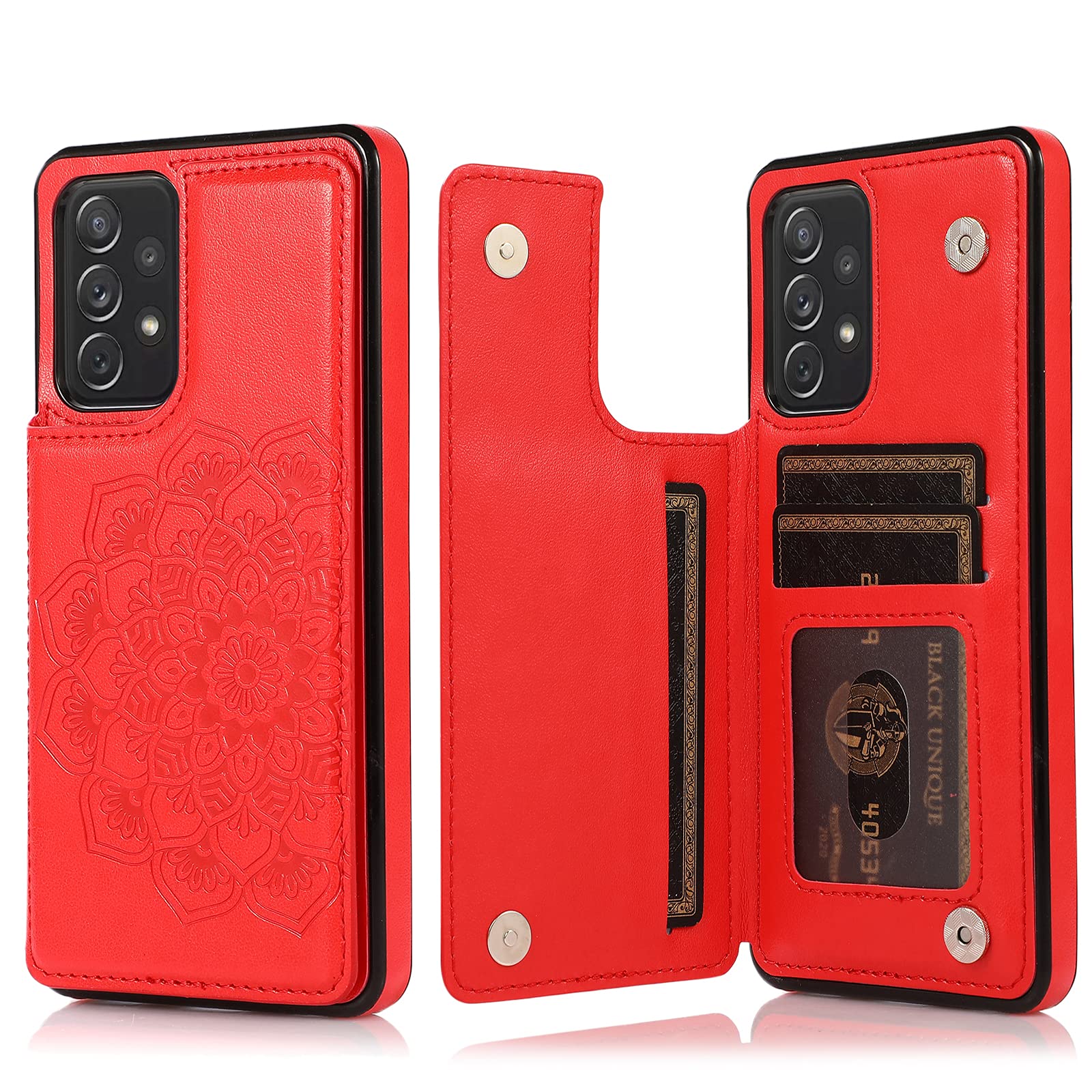 ACXLIFE Galaxy A52 4G/5G Case A52 Card Holder Wallet Protective Cover with Card Slot and Slim Leather Case for Samsung A52 (Red)